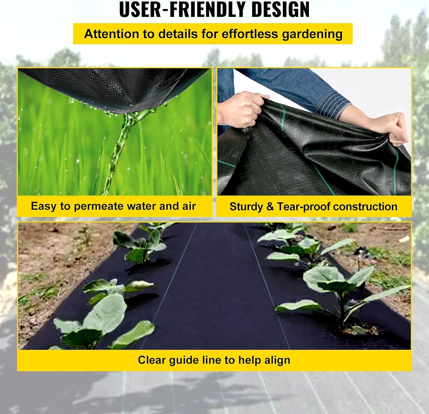 imageHappybuy Weed Barrier Landscape Fabric Heavy Duty 4FTx250FT Geotextile Fabric 5Oz Woven Weed Block Gardening Mat Garden Weed Fabric Good Permeability for Flower Bed Driveway Fabric Ground Cover3FTx50FT5OZ