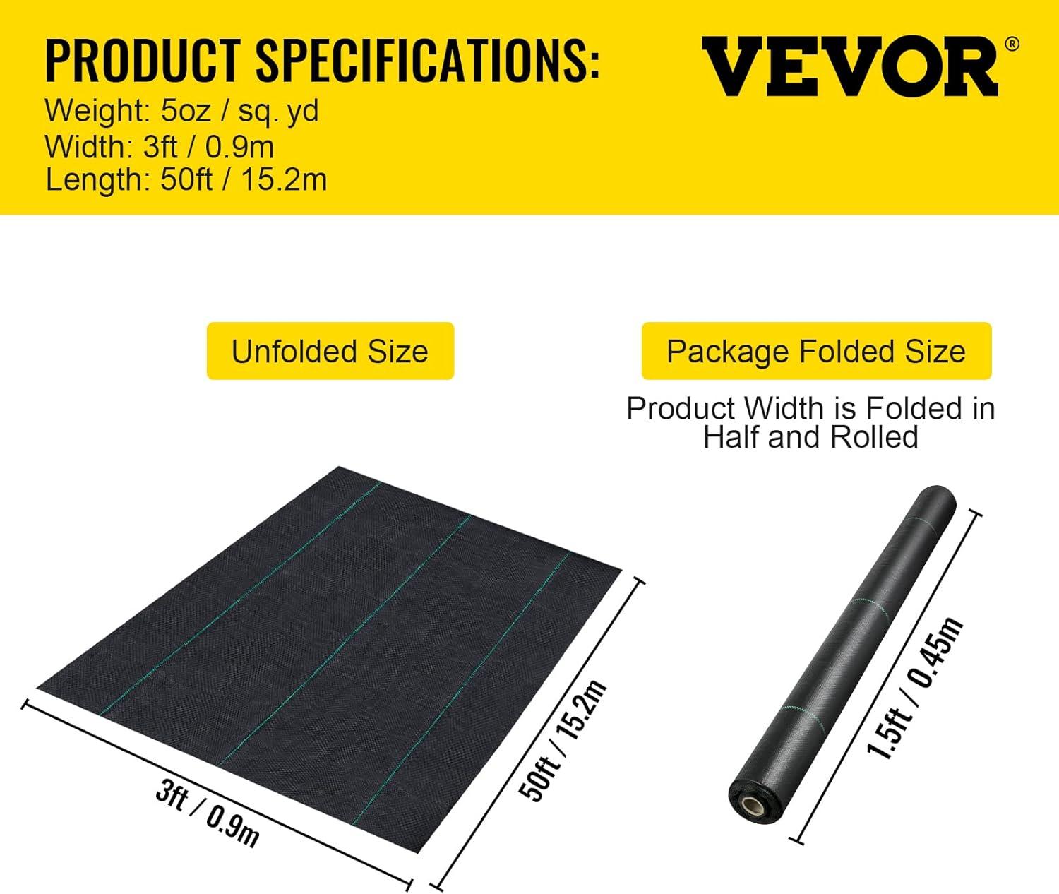 imageHappybuy Weed Barrier Landscape Fabric Heavy Duty 4FTx250FT Geotextile Fabric 5Oz Woven Weed Block Gardening Mat Garden Weed Fabric Good Permeability for Flower Bed Driveway Fabric Ground Cover3FTx50FT5OZ