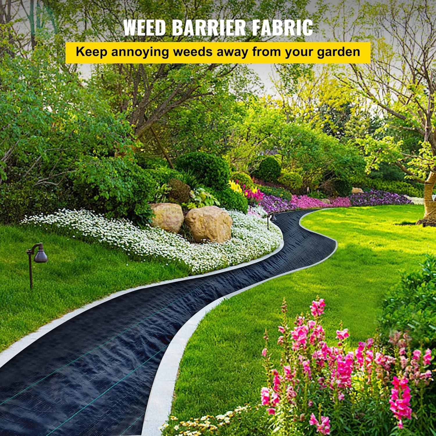 imageHappybuy Weed Barrier Landscape Fabric Heavy Duty 4FTx250FT Geotextile Fabric 5Oz Woven Weed Block Gardening Mat Garden Weed Fabric Good Permeability for Flower Bed Driveway Fabric Ground Cover4FTx250FT5OZ