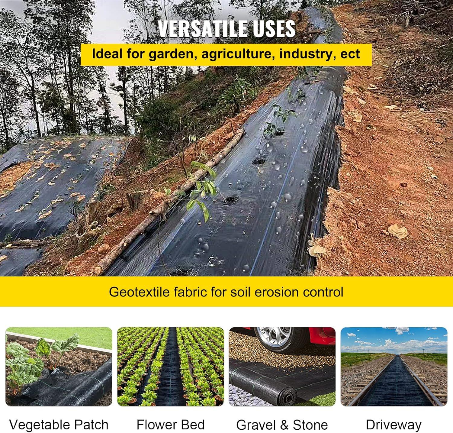 imageHappybuy Weed Barrier Landscape Fabric Heavy Duty 4FTx250FT Geotextile Fabric 5Oz Woven Weed Block Gardening Mat Garden Weed Fabric Good Permeability for Flower Bed Driveway Fabric Ground Cover4FTx250FT5OZ