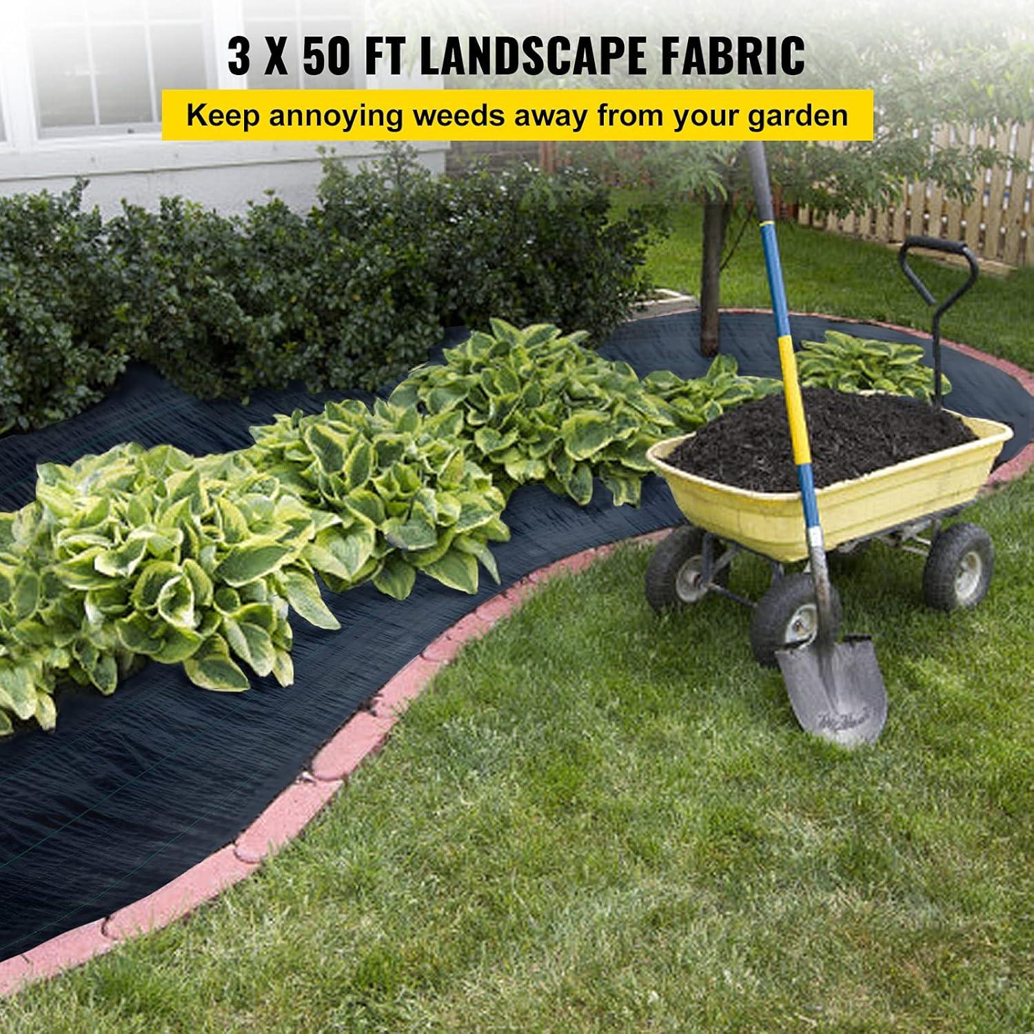 imageHappybuy Weed Barrier Landscape Fabric Heavy Duty 4FTx250FT Geotextile Fabric 5Oz Woven Weed Block Gardening Mat Garden Weed Fabric Good Permeability for Flower Bed Driveway Fabric Ground Cover3FTx50FT5OZ