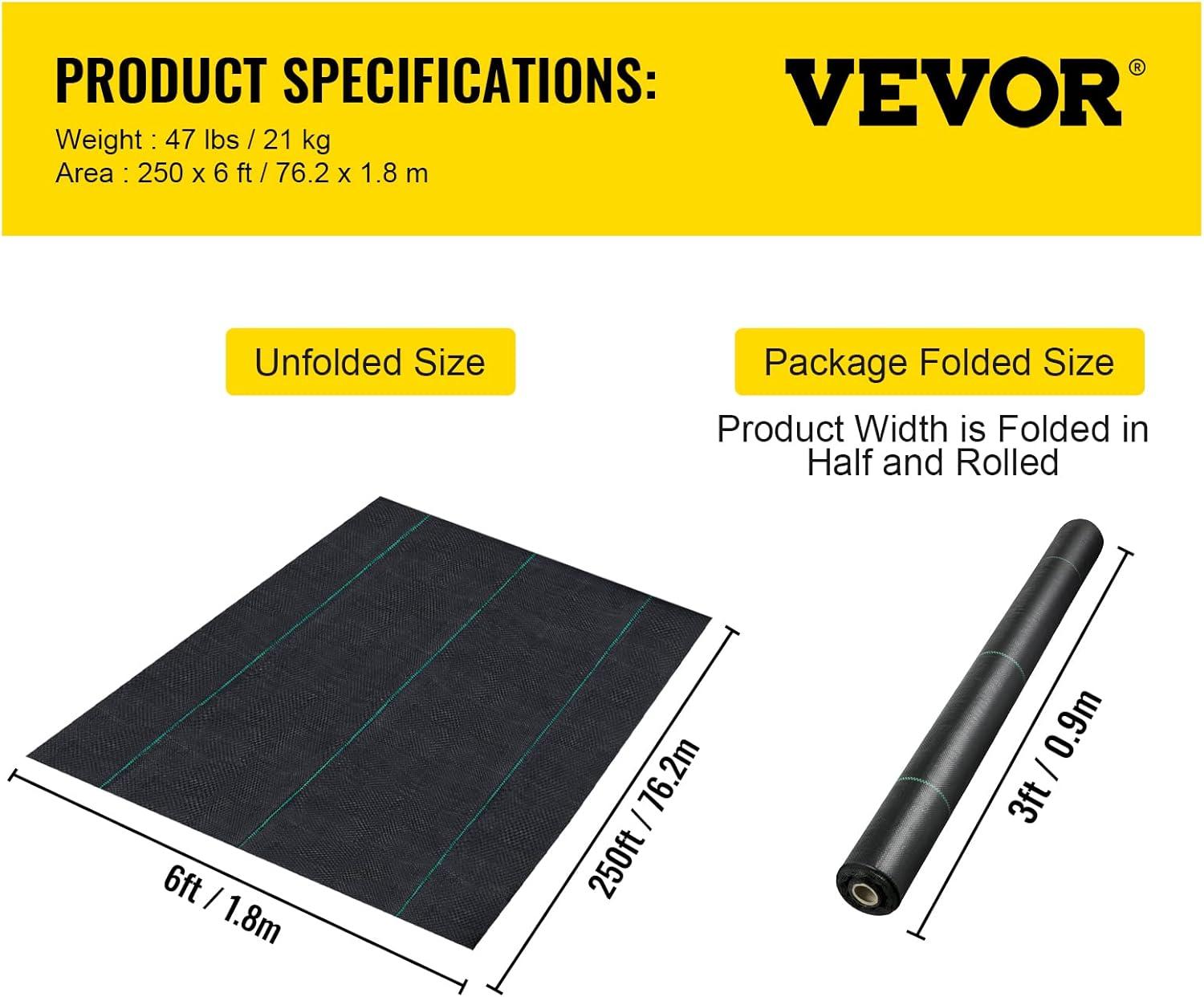 imageHappybuy Weed Barrier Landscape Fabric Heavy Duty 4FTx250FT Geotextile Fabric 5Oz Woven Weed Block Gardening Mat Garden Weed Fabric Good Permeability for Flower Bed Driveway Fabric Ground Cover6FTx250FT41OZ