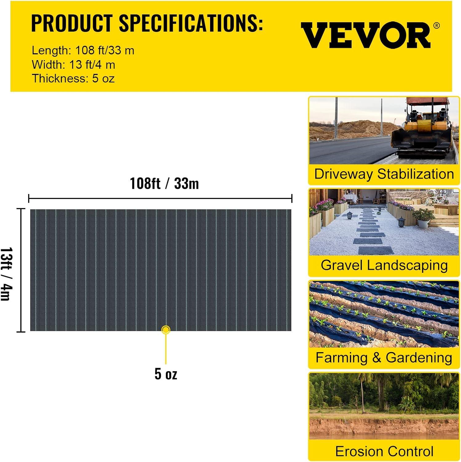 imageHappybuy Weed Barrier Landscape Fabric Heavy Duty 4FTx250FT Geotextile Fabric 5Oz Woven Weed Block Gardening Mat Garden Weed Fabric Good Permeability for Flower Bed Driveway Fabric Ground Cover13FTx108FT5OZ