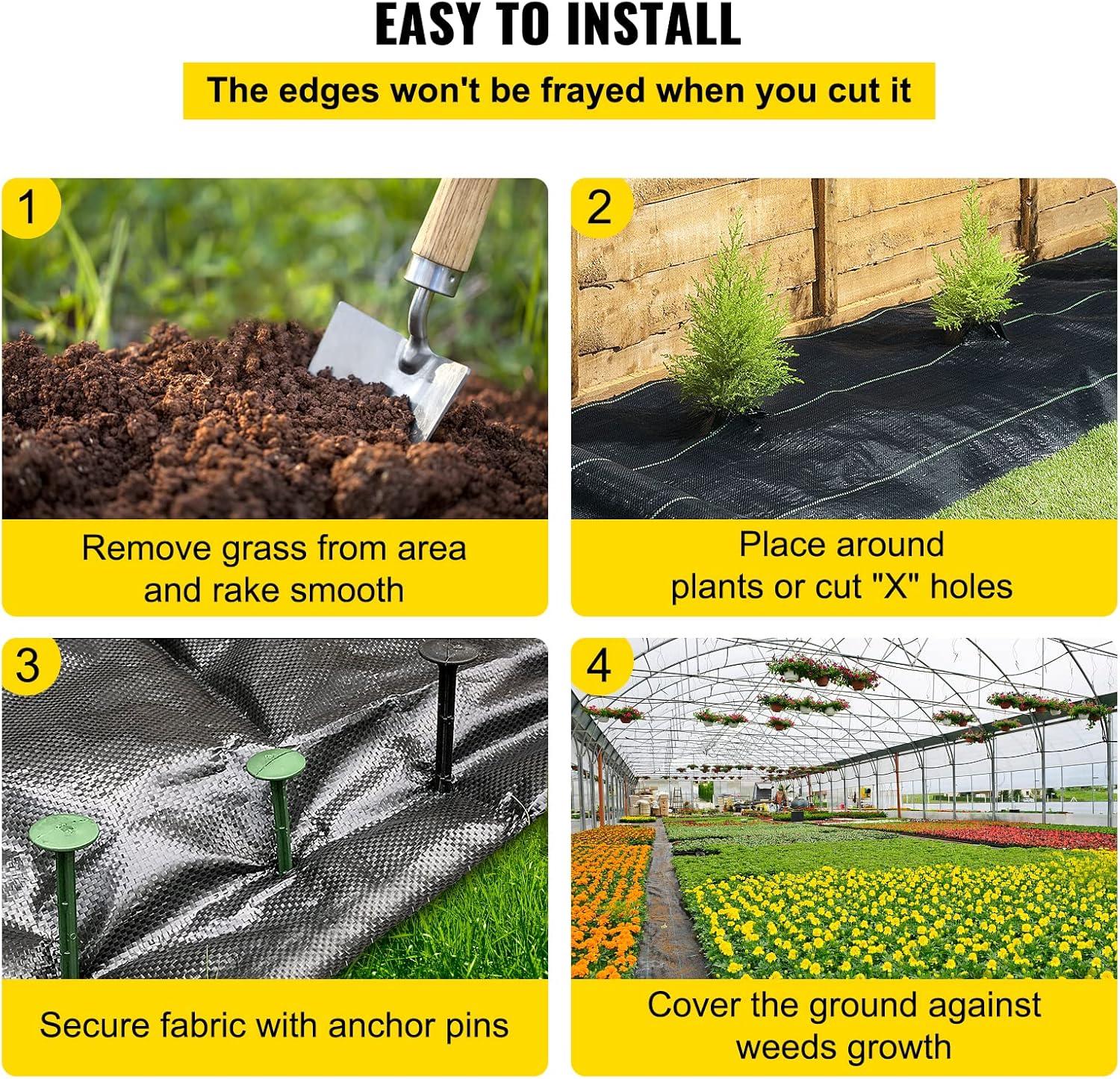 imageHappybuy Weed Barrier Landscape Fabric Heavy Duty 4FTx250FT Geotextile Fabric 5Oz Woven Weed Block Gardening Mat Garden Weed Fabric Good Permeability for Flower Bed Driveway Fabric Ground Cover6FTx250FT41OZ