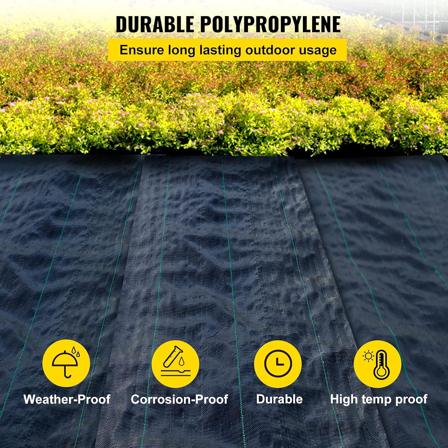 imageHappybuy Weed Barrier Landscape Fabric Heavy Duty 4FTx250FT Geotextile Fabric 5Oz Woven Weed Block Gardening Mat Garden Weed Fabric Good Permeability for Flower Bed Driveway Fabric Ground Cover3FTx50FT5OZ