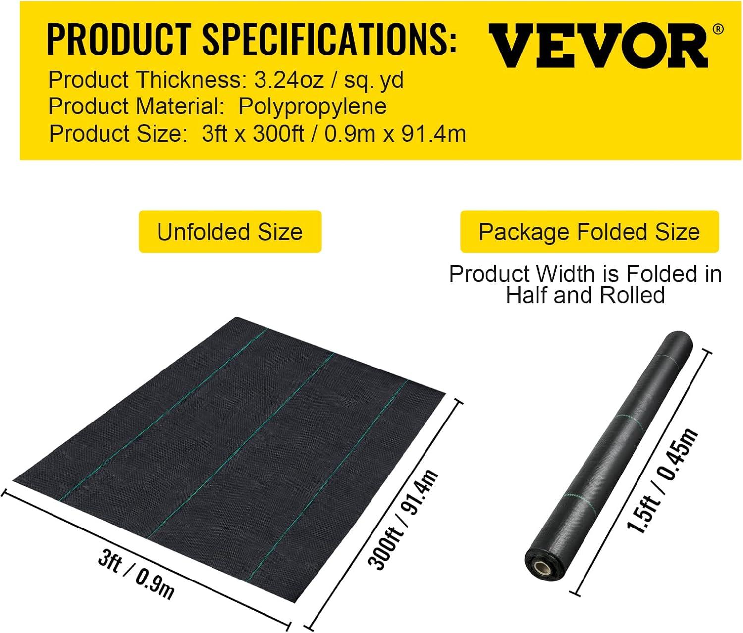 imageHappybuy Weed Barrier Landscape Fabric Heavy Duty 4FTx250FT Geotextile Fabric 5Oz Woven Weed Block Gardening Mat Garden Weed Fabric Good Permeability for Flower Bed Driveway Fabric Ground Cover3FTx300FT32OZ