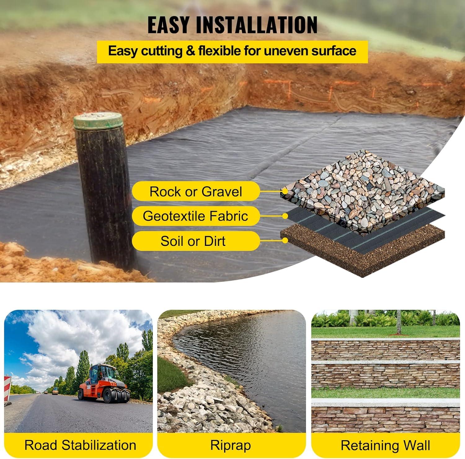 imageHappybuy Weed Barrier Landscape Fabric Heavy Duty 4FTx250FT Geotextile Fabric 5Oz Woven Weed Block Gardening Mat Garden Weed Fabric Good Permeability for Flower Bed Driveway Fabric Ground Cover13FTx108FT5OZ