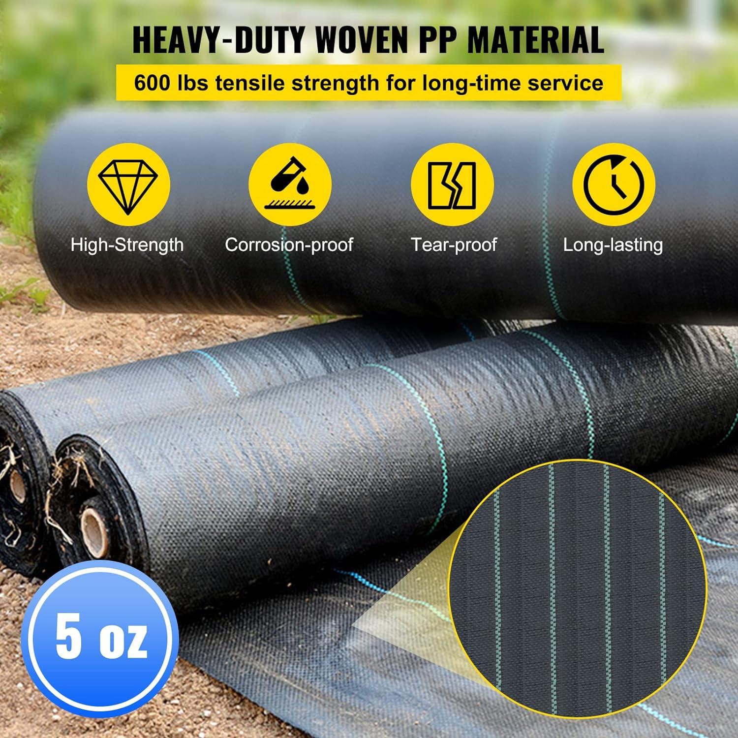 imageHappybuy Weed Barrier Landscape Fabric Heavy Duty 4FTx250FT Geotextile Fabric 5Oz Woven Weed Block Gardening Mat Garden Weed Fabric Good Permeability for Flower Bed Driveway Fabric Ground Cover13FTx108FT5OZ