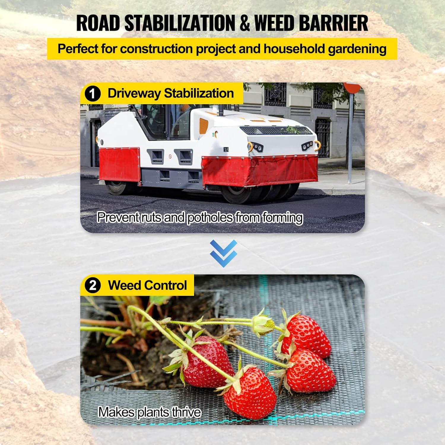 imageHappybuy Weed Barrier Landscape Fabric Heavy Duty 4FTx250FT Geotextile Fabric 5Oz Woven Weed Block Gardening Mat Garden Weed Fabric Good Permeability for Flower Bed Driveway Fabric Ground Cover13FTx60FT5OZ