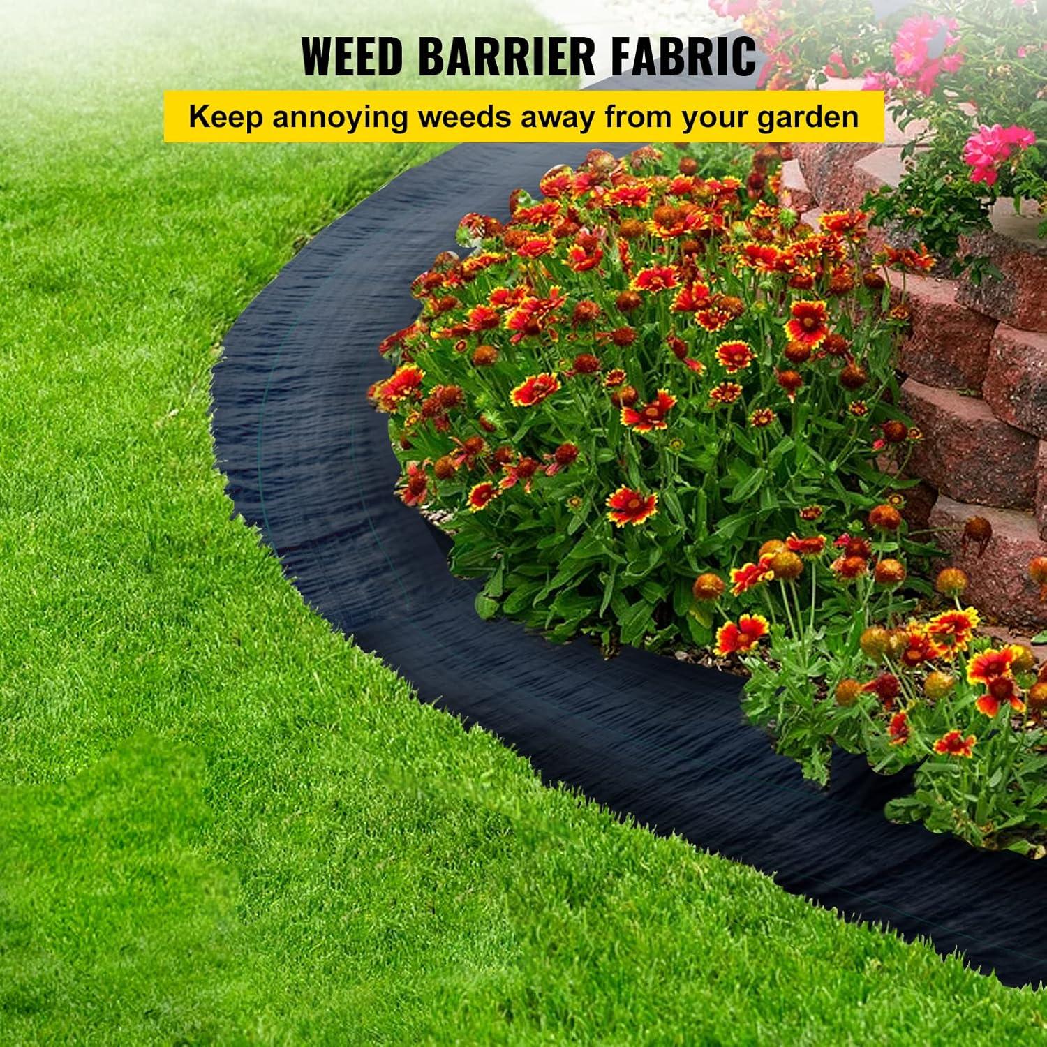 imageHappybuy Weed Barrier Landscape Fabric Heavy Duty 4FTx250FT Geotextile Fabric 5Oz Woven Weed Block Gardening Mat Garden Weed Fabric Good Permeability for Flower Bed Driveway Fabric Ground Cover6FTx300FT3OZ