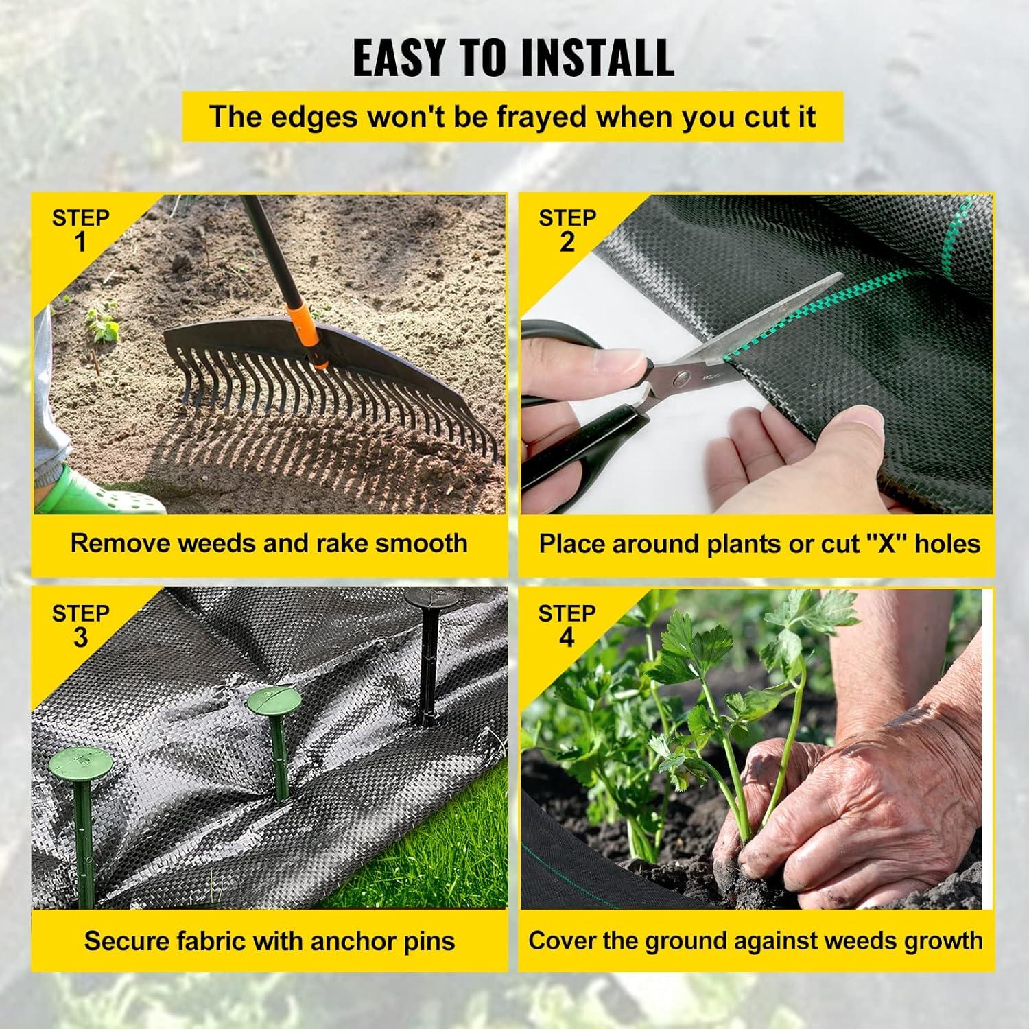 imageHappybuy Weed Barrier Landscape Fabric Heavy Duty 4FTx250FT Geotextile Fabric 5Oz Woven Weed Block Gardening Mat Garden Weed Fabric Good Permeability for Flower Bed Driveway Fabric Ground Cover6FTx300FT3OZ