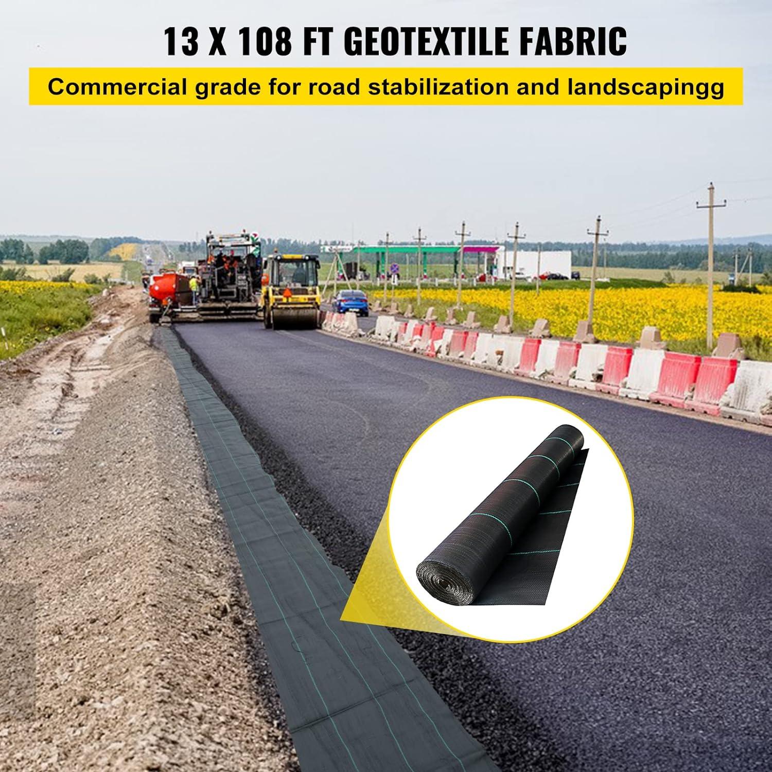 imageHappybuy Weed Barrier Landscape Fabric Heavy Duty 4FTx250FT Geotextile Fabric 5Oz Woven Weed Block Gardening Mat Garden Weed Fabric Good Permeability for Flower Bed Driveway Fabric Ground Cover13FTx108FT5OZ