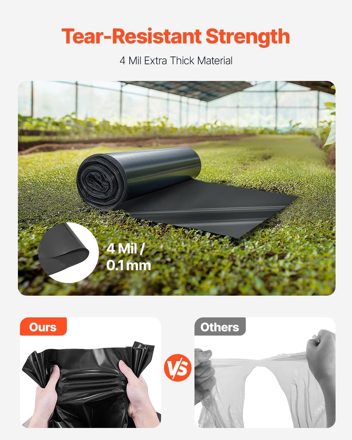 imageVEVOR 10 Mil Plastic Sheeting Heavy Duty 10 x 100 Thick Plastic Sheeting Roll Plastic Drop Cloth Painters Tarp Polyethylene Covering for Crawl Space Vapor Barrier MultiPurpose BlackBlack