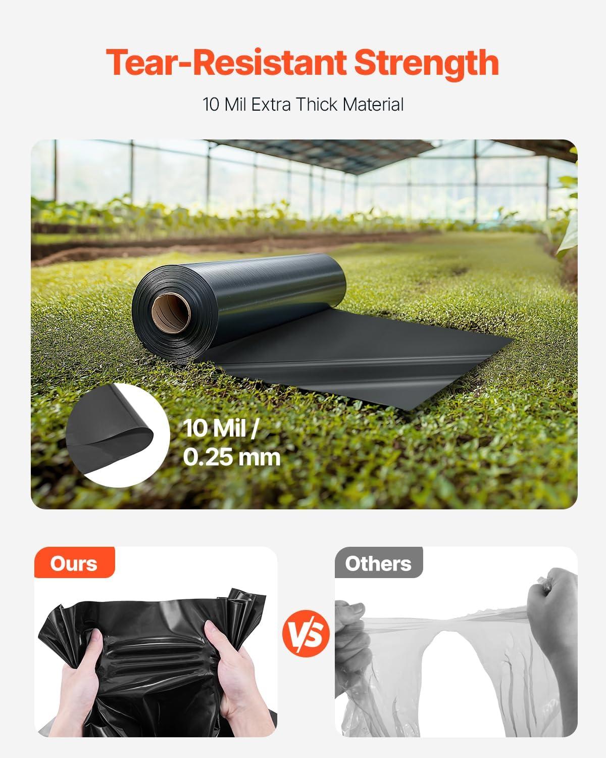 imageVEVOR 10 Mil Plastic Sheeting Heavy Duty 10 x 100 Thick Plastic Sheeting Roll Plastic Drop Cloth Painters Tarp Polyethylene Covering for Crawl Space Vapor Barrier MultiPurpose BlackBlack
