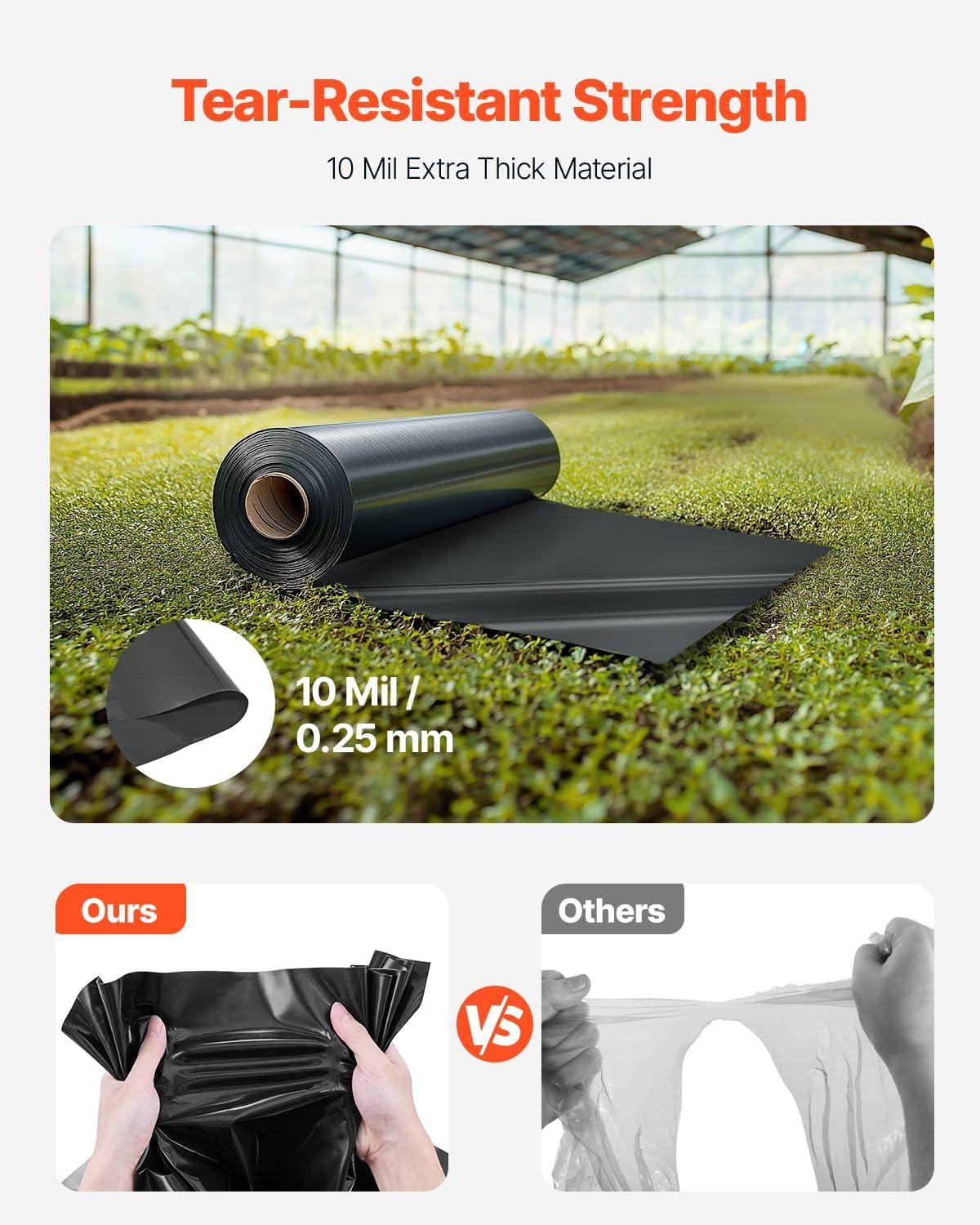 imageVEVOR 10 Mil Plastic Sheeting Heavy Duty 10 x 100 Thick Plastic Sheeting Roll Plastic Drop Cloth Painters Tarp Polyethylene Covering for Crawl Space Vapor Barrier MultiPurpose BlackBlack