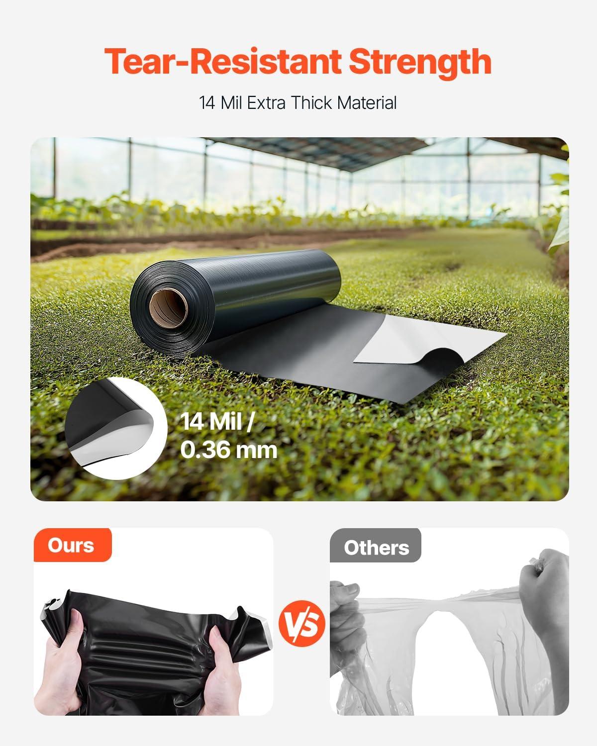 imageVEVOR 10 Mil Plastic Sheeting Heavy Duty 10 x 100 Thick Plastic Sheeting Roll Plastic Drop Cloth Painters Tarp Polyethylene Covering for Crawl Space Vapor Barrier MultiPurpose BlackBlackWhite