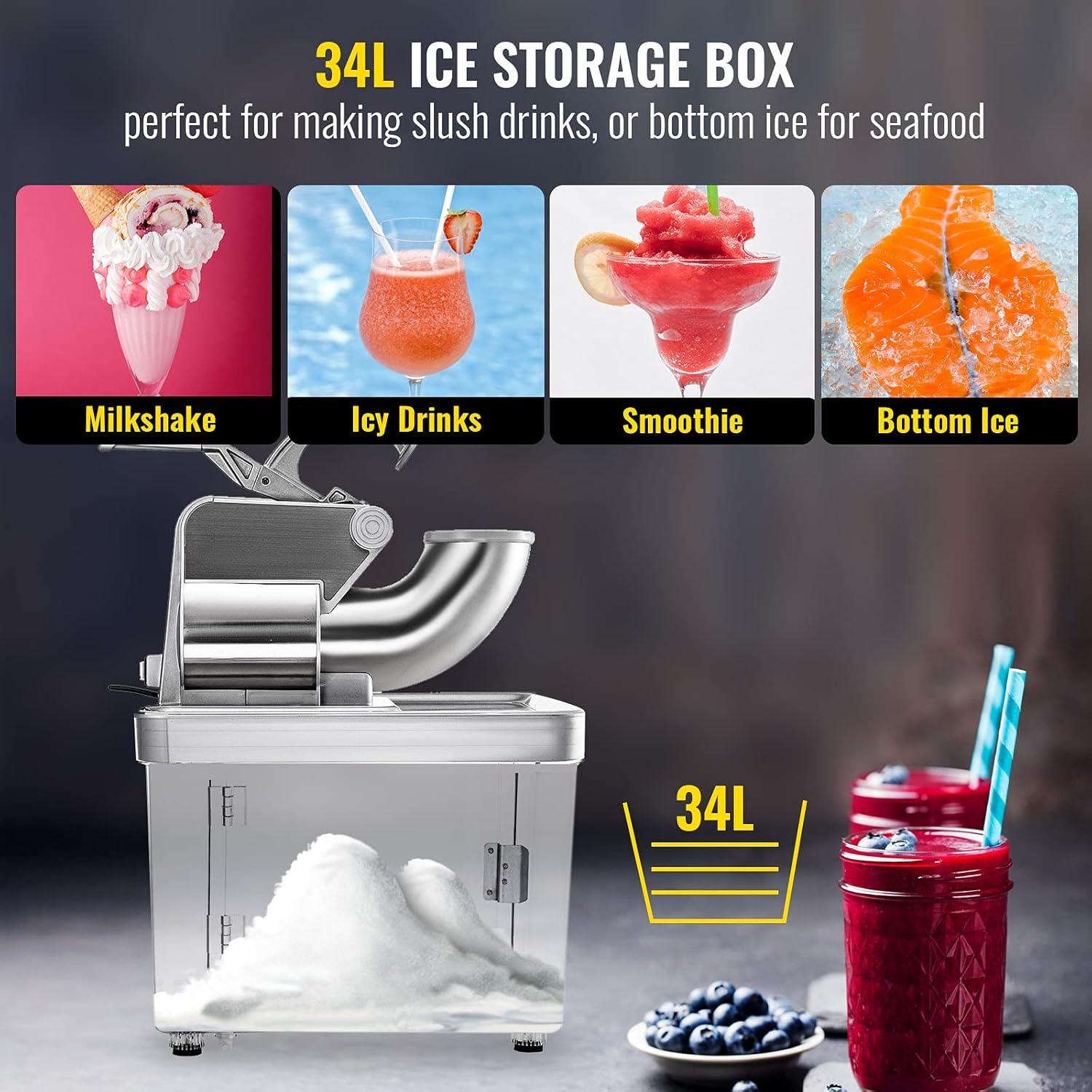 imageVEVOR 110V Commercial Ice Crusher 661LBSH ETL Approved 300W Electric Snow Cone Machine with Dual Blades Stainless Steel Shaved Ice Machine with Safety OnOff Switch for Family Restaurants BarsSliver