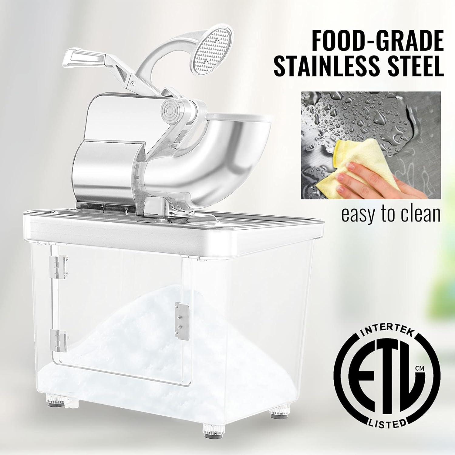 imageVEVOR 110V Commercial Ice Crusher 661LBSH ETL Approved 300W Electric Snow Cone Machine with Dual Blades Stainless Steel Shaved Ice Machine with Safety OnOff Switch for Family Restaurants BarsWhite