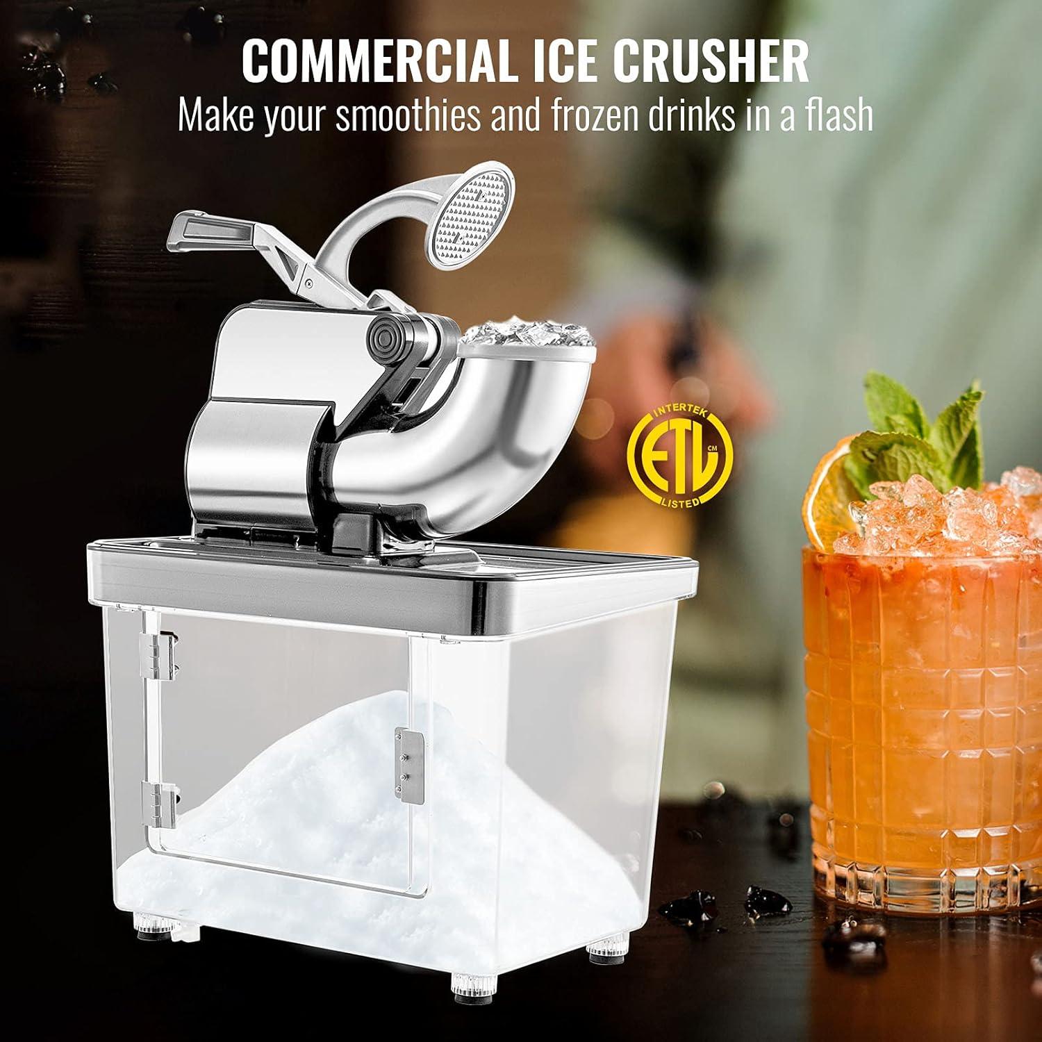 imageVEVOR 110V Commercial Ice Crusher 661LBSH ETL Approved 300W Electric Snow Cone Machine with Dual Blades Stainless Steel Shaved Ice Machine with Safety OnOff Switch for Family Restaurants BarsSliver