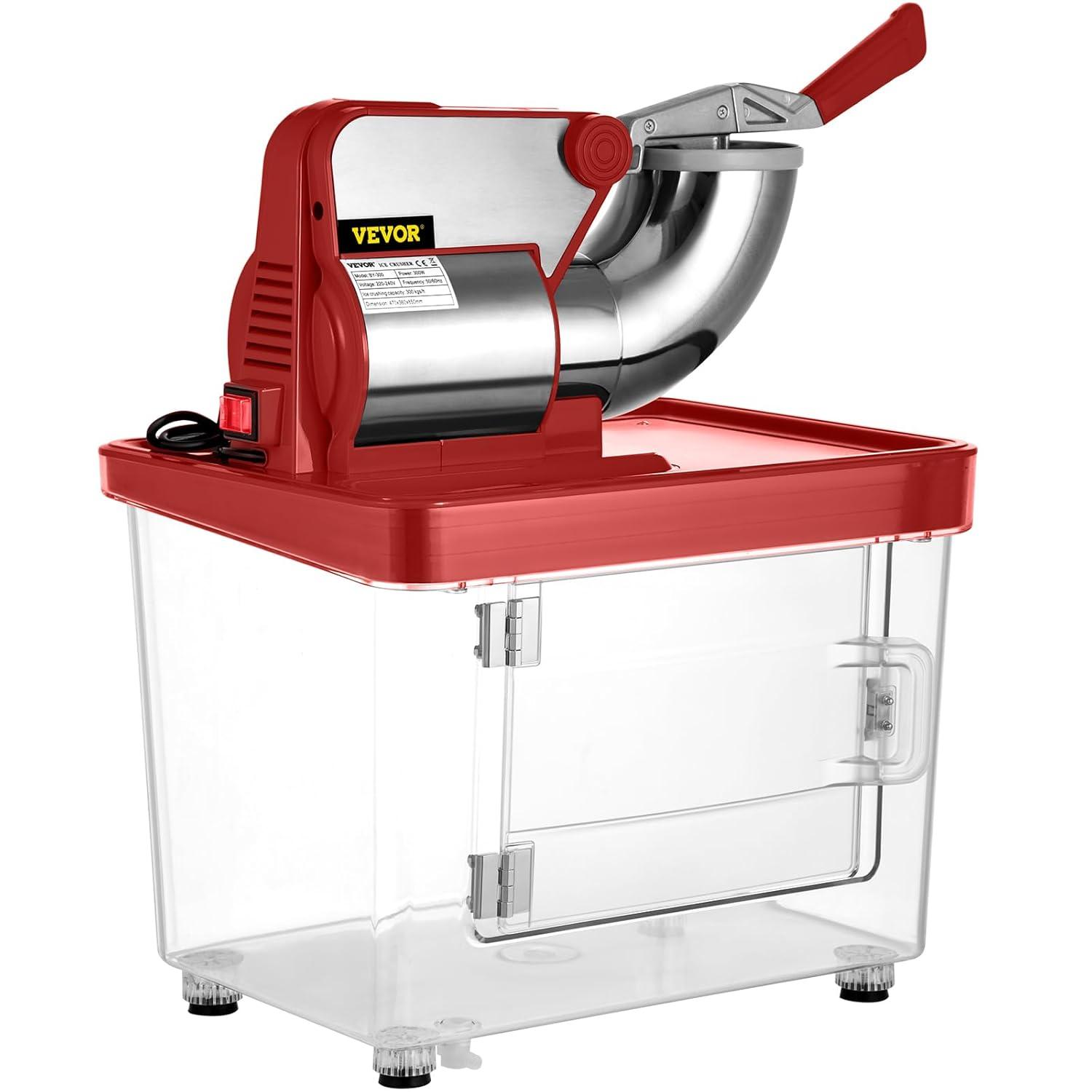 imageVEVOR 110V Commercial Ice Crusher 661LBSH ETL Approved 300W Electric Snow Cone Machine with Dual Blades Stainless Steel Shaved Ice Machine with Safety OnOff Switch for Family Restaurants BarsRed