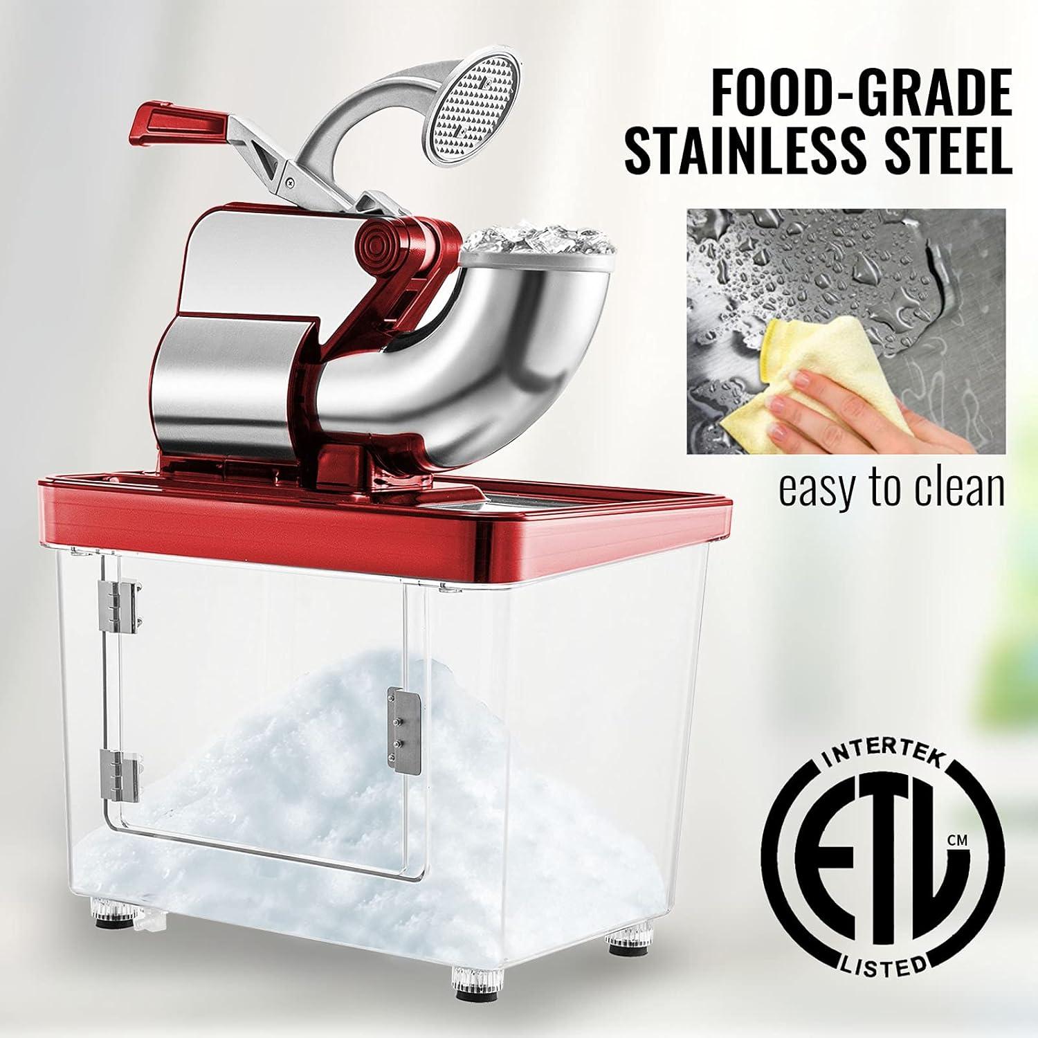 imageVEVOR 110V Commercial Ice Crusher 661LBSH ETL Approved 300W Electric Snow Cone Machine with Dual Blades Stainless Steel Shaved Ice Machine with Safety OnOff Switch for Family Restaurants BarsRed
