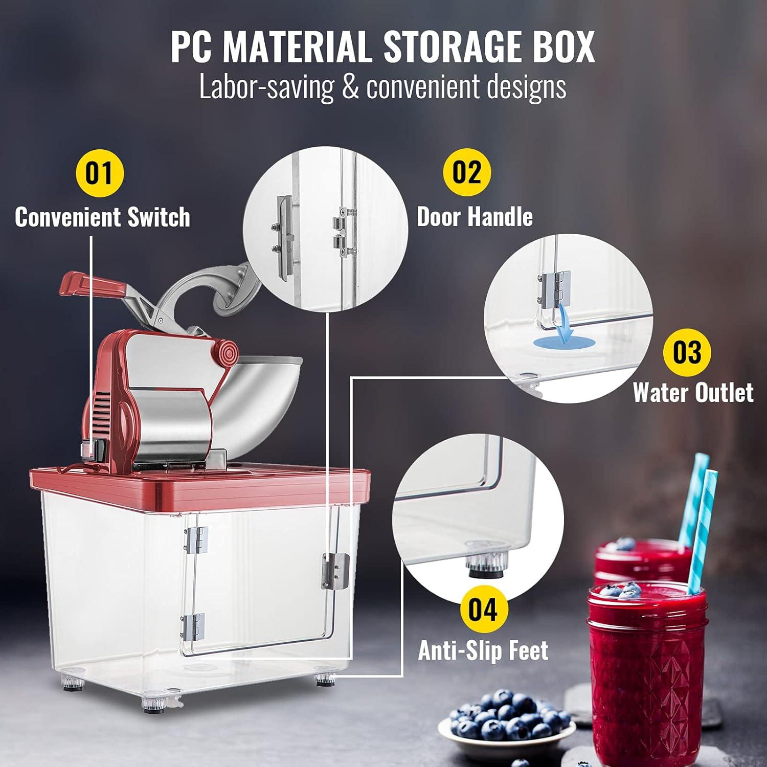 imageVEVOR 110V Commercial Ice Crusher 661LBSH ETL Approved 300W Electric Snow Cone Machine with Dual Blades Stainless Steel Shaved Ice Machine with Safety OnOff Switch for Family Restaurants BarsRed