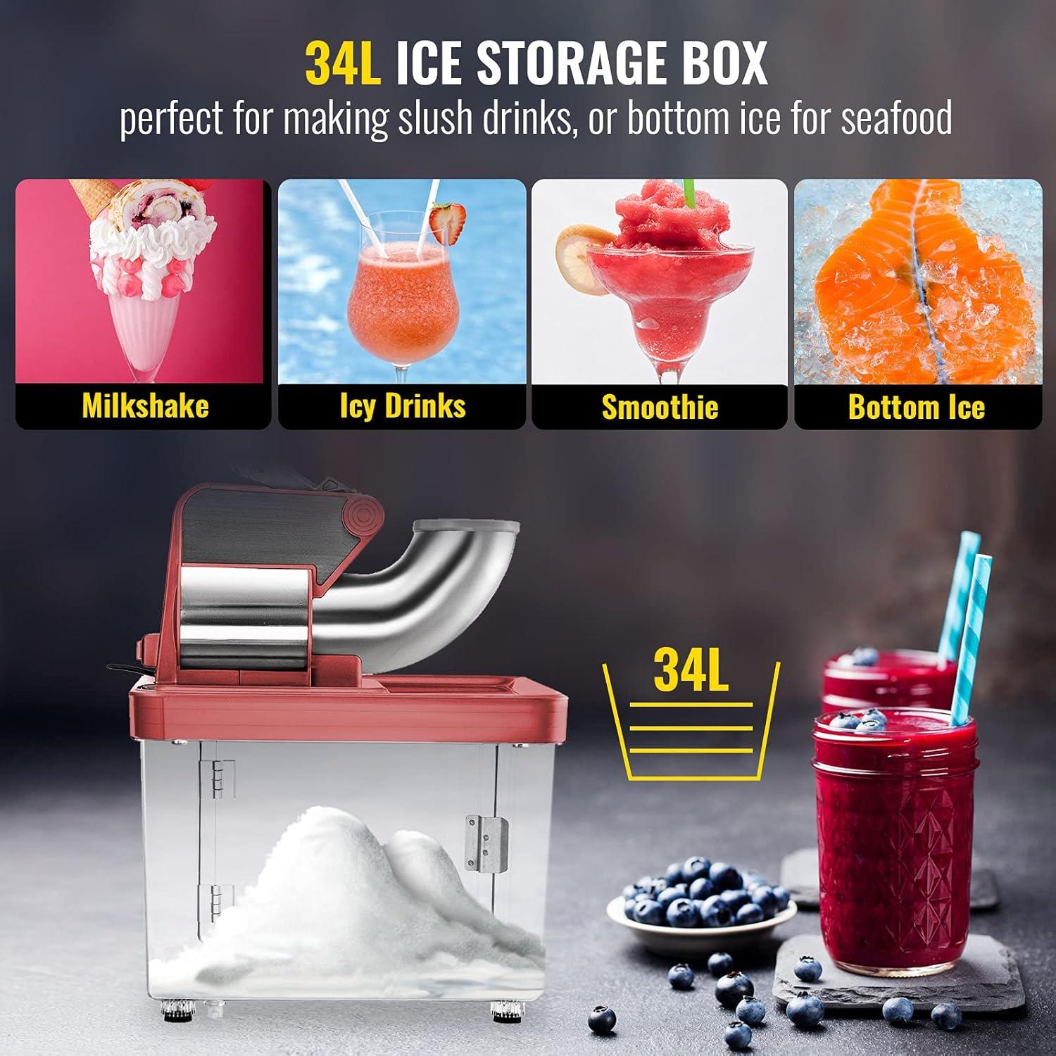imageVEVOR 110V Commercial Ice Crusher 661LBSH ETL Approved 300W Electric Snow Cone Machine with Dual Blades Stainless Steel Shaved Ice Machine with Safety OnOff Switch for Family Restaurants BarsRed