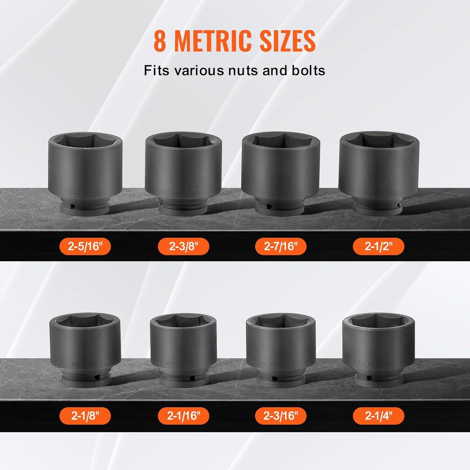 imageVEVOR 12quot Drive Impact Socket Set 65 Piece SAE 38quot to 114quot and Metric 1024mm 6 Point CrV Alloy Steel for Auto Repair EasytoRead Size Markings Rugged Construction Storage Case34 8PCS CRMO