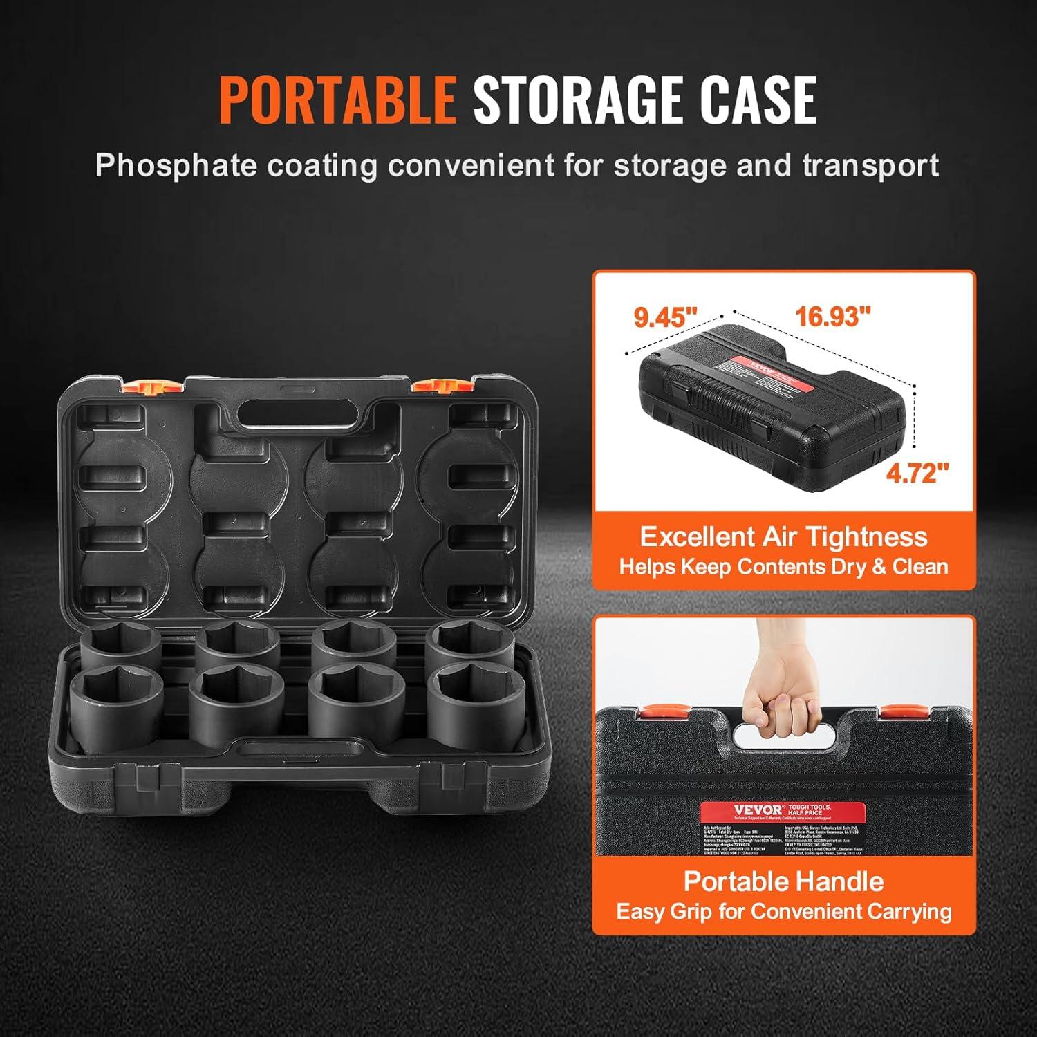 imageVEVOR 12quot Drive Impact Socket Set 65 Piece SAE 38quot to 114quot and Metric 1024mm 6 Point CrV Alloy Steel for Auto Repair EasytoRead Size Markings Rugged Construction Storage Case34 8PCS CRMO