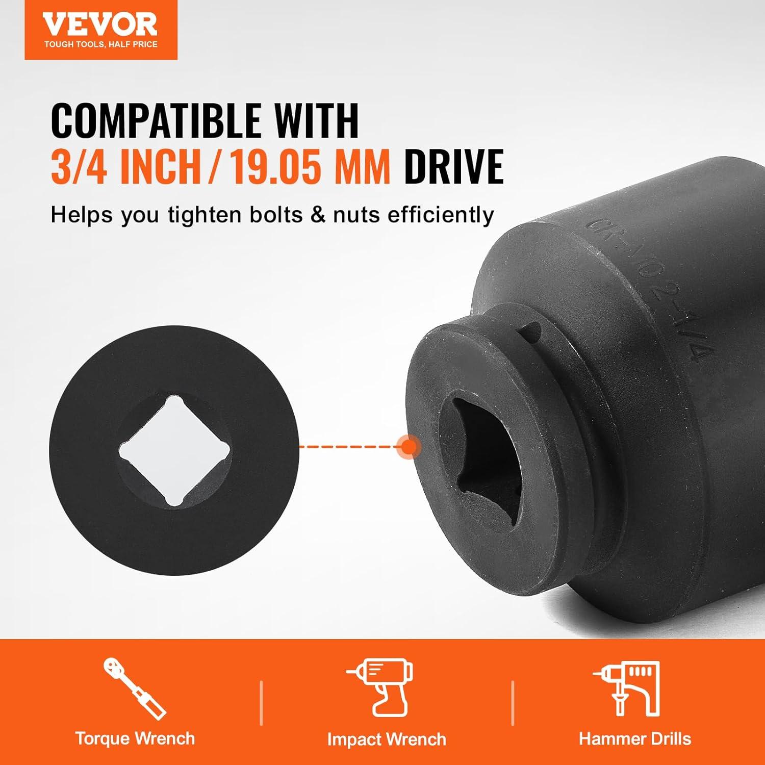 imageVEVOR 12quot Drive Impact Socket Set 65 Piece SAE 38quot to 114quot and Metric 1024mm 6 Point CrV Alloy Steel for Auto Repair EasytoRead Size Markings Rugged Construction Storage Case34 8PCS CRMO