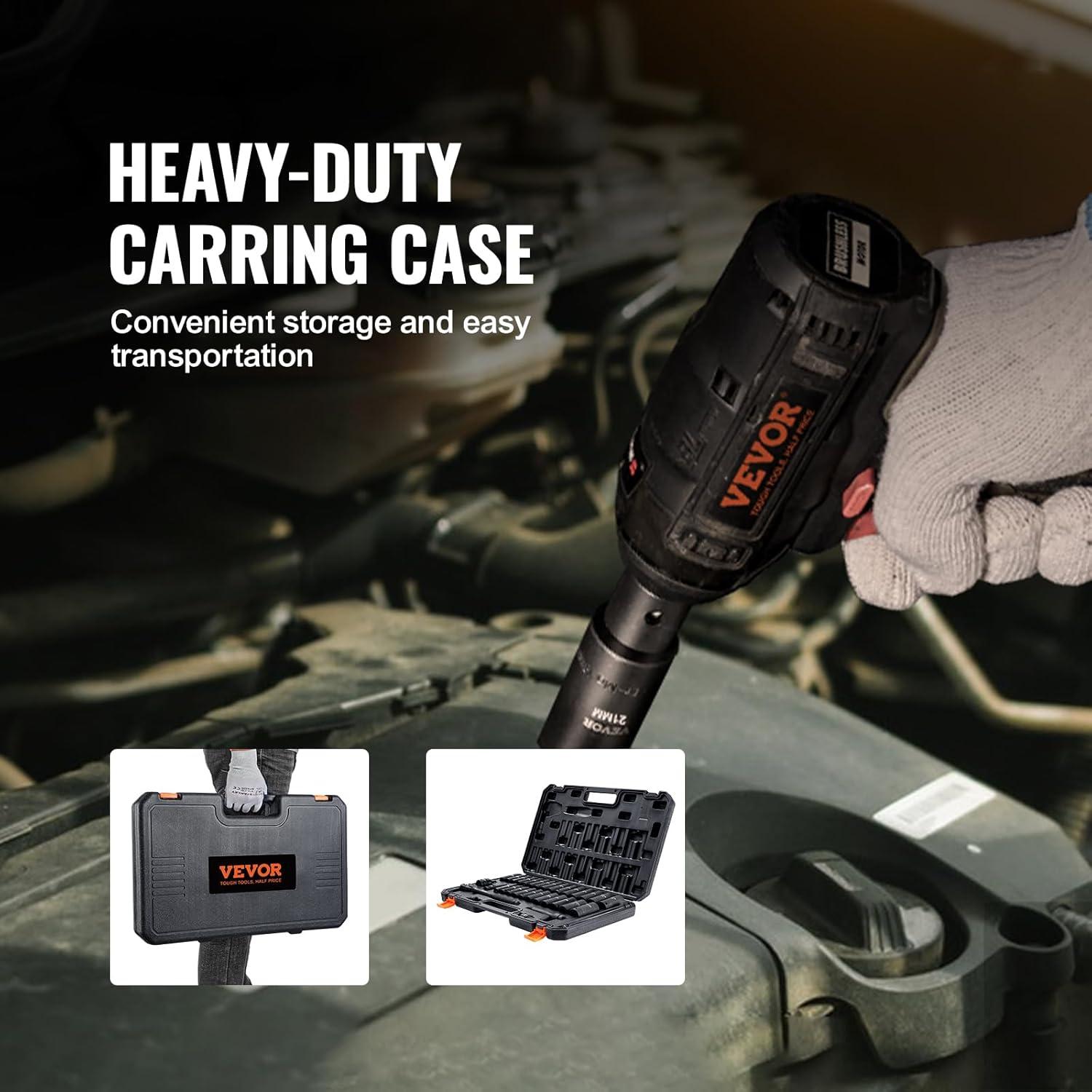 imageVEVOR 12quot Drive Impact Socket Set 65 Piece SAE 38quot to 114quot and Metric 1024mm 6 Point CrV Alloy Steel for Auto Repair EasytoRead Size Markings Rugged Construction Storage Case12 33PCS