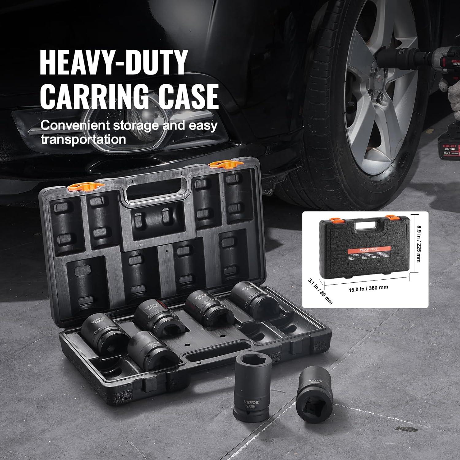 imageVEVOR 12quot Drive Impact Socket Set 65 Piece SAE 38quot to 114quot and Metric 1024mm 6 Point CrV Alloy Steel for Auto Repair EasytoRead Size Markings Rugged Construction Storage Case1 8PCS CRMO