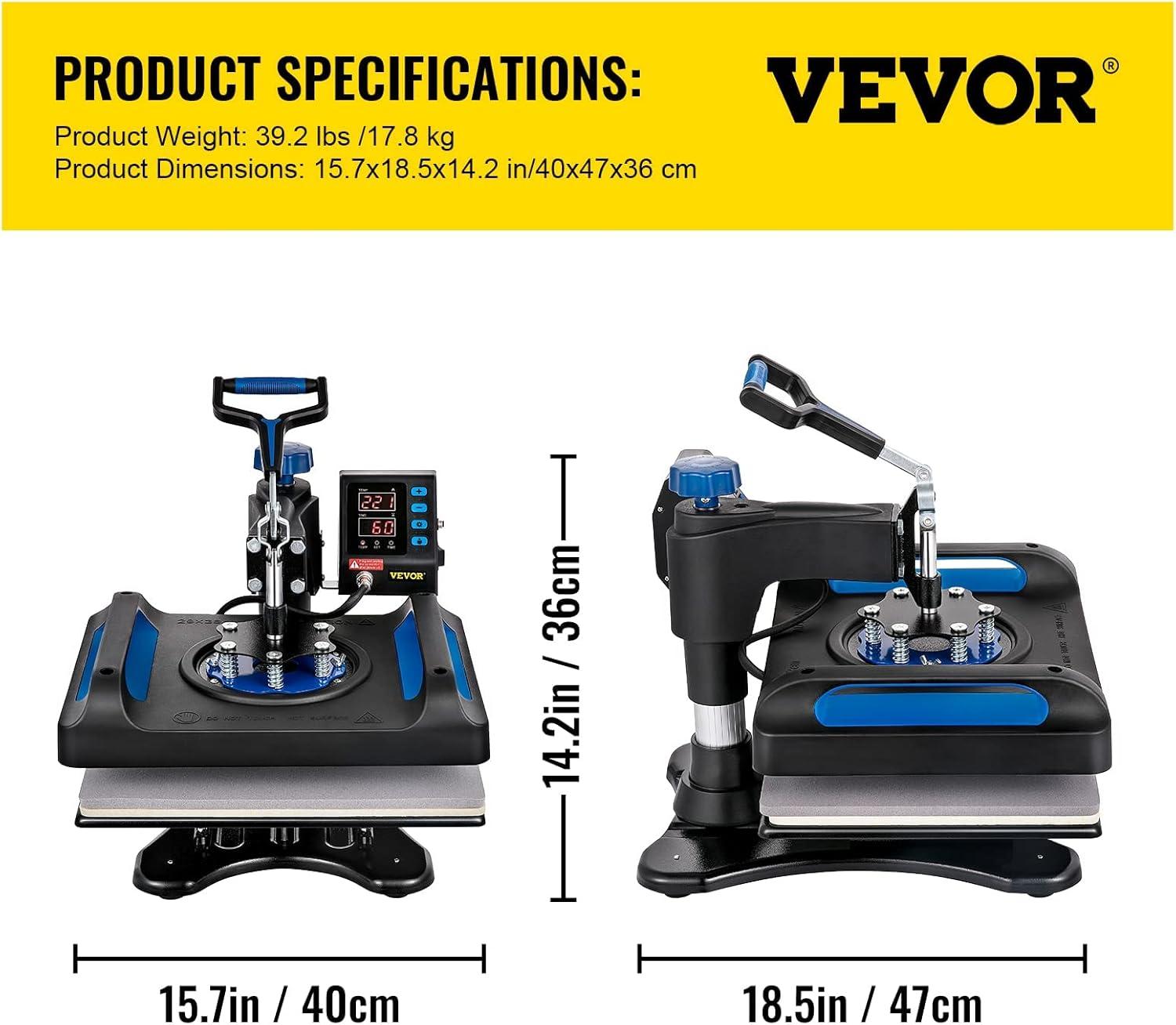 imageVEVOR 15x15 Heat Press Machine 8 in 1 Combo with 30 OZ Tumbler Press ampamp Hat Press Slide Out Heat Press Sublimation Machine for TShirts Hats Caps Tumblers Glass Cans Mugs and Plates Light Green12x15Blue