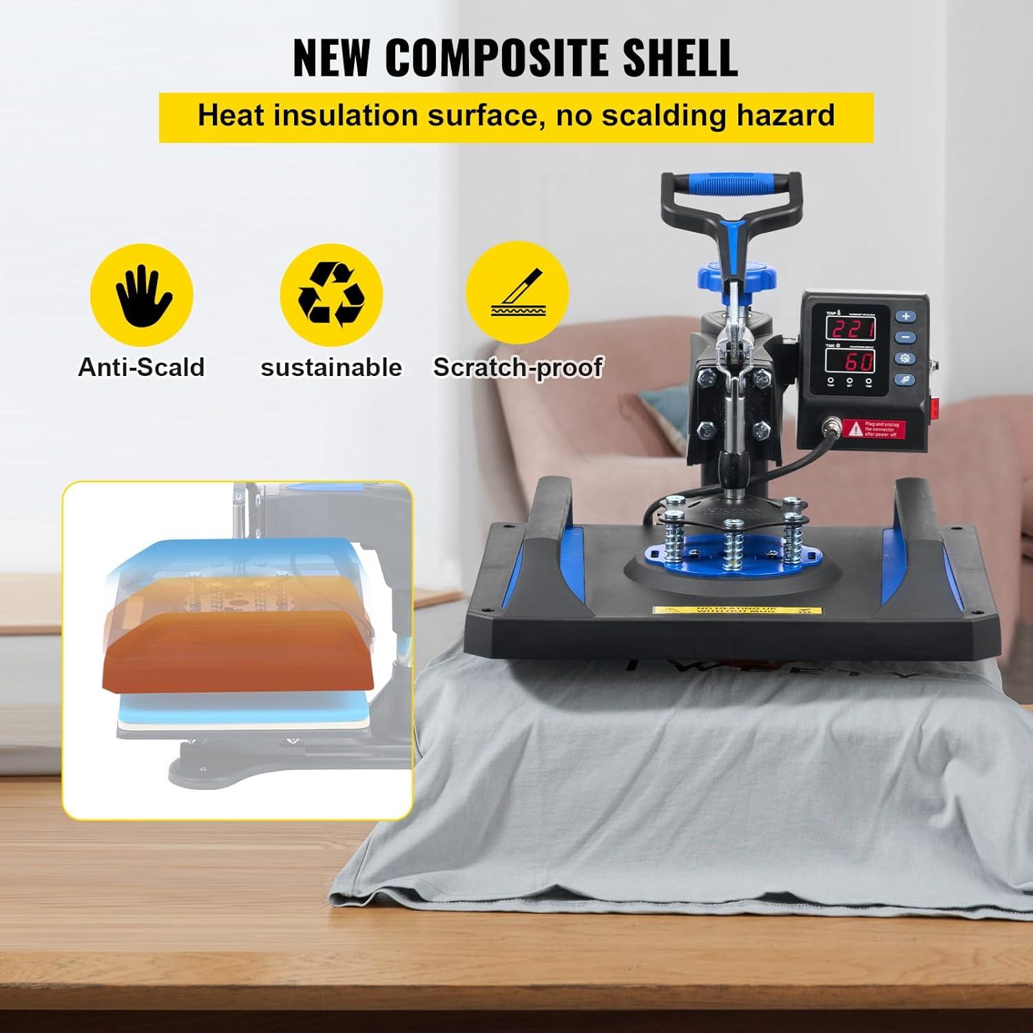 imageVEVOR 15x15 Heat Press Machine 8 in 1 Combo with 30 OZ Tumbler Press ampamp Hat Press Slide Out Heat Press Sublimation Machine for TShirts Hats Caps Tumblers Glass Cans Mugs and Plates Light Green12x15Blue