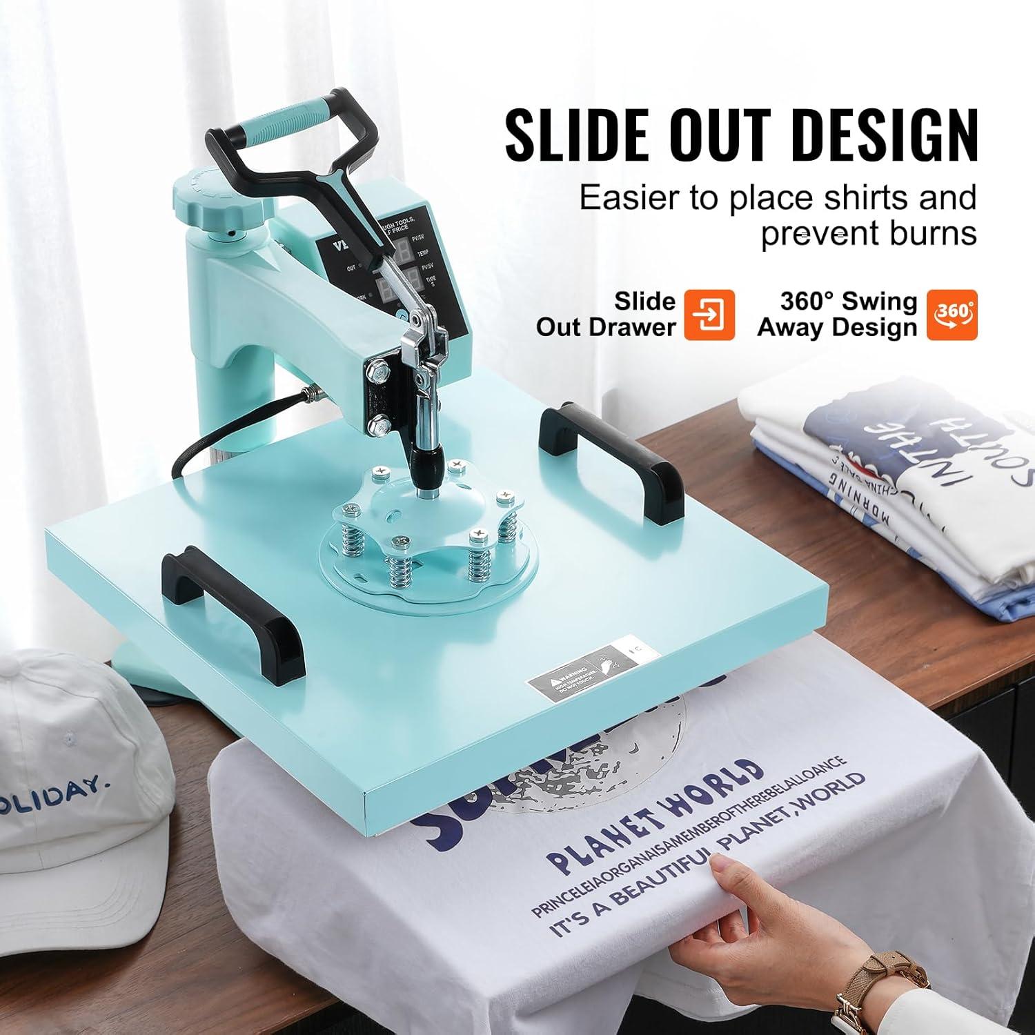 imageVEVOR 15x15 Heat Press Machine 8 in 1 Combo with 30 OZ Tumbler Press ampamp Hat Press Slide Out Heat Press Sublimation Machine for TShirts Hats Caps Tumblers Glass Cans Mugs and Plates Light Green8in115x1530OZGreen