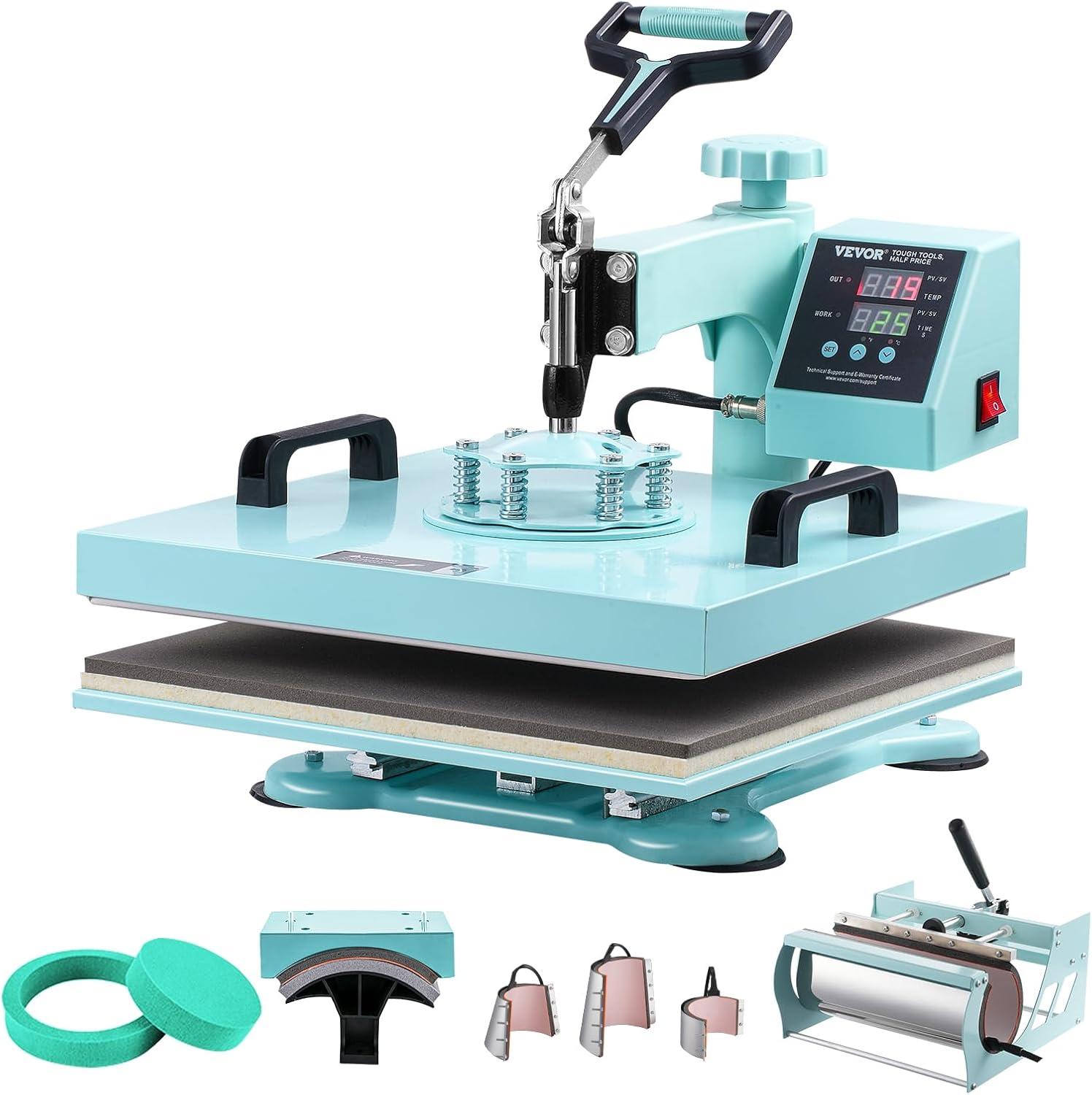 imageVEVOR 15x15 Heat Press Machine 8 in 1 Combo with 30 OZ Tumbler Press ampamp Hat Press Slide Out Heat Press Sublimation Machine for TShirts Hats Caps Tumblers Glass Cans Mugs and Plates Light Green8in115x1530OZGreen