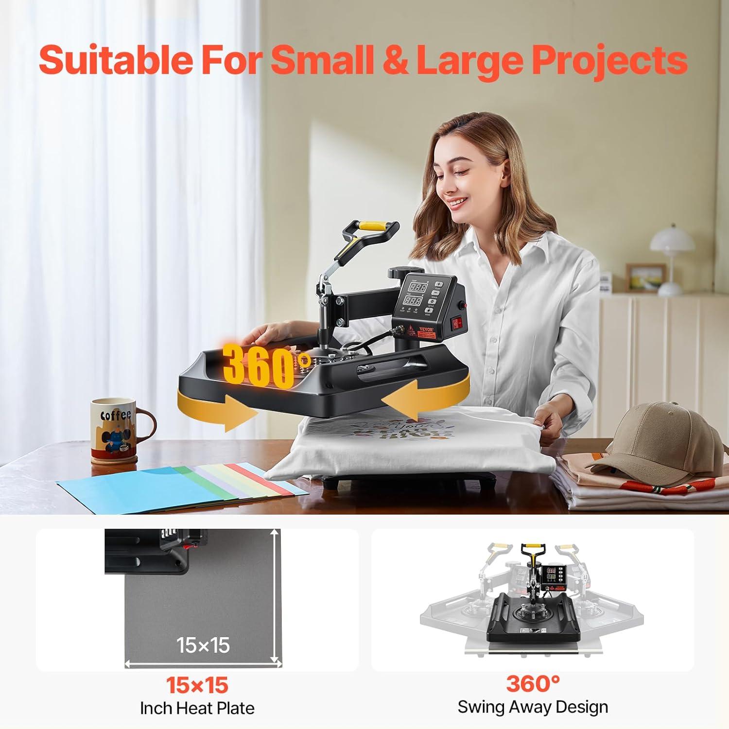 imageVEVOR 15x15 Heat Press Machine 8 in 1 Combo with 30 OZ Tumbler Press ampamp Hat Press Slide Out Heat Press Sublimation Machine for TShirts Hats Caps Tumblers Glass Cans Mugs and Plates Light Green8in115x15Black