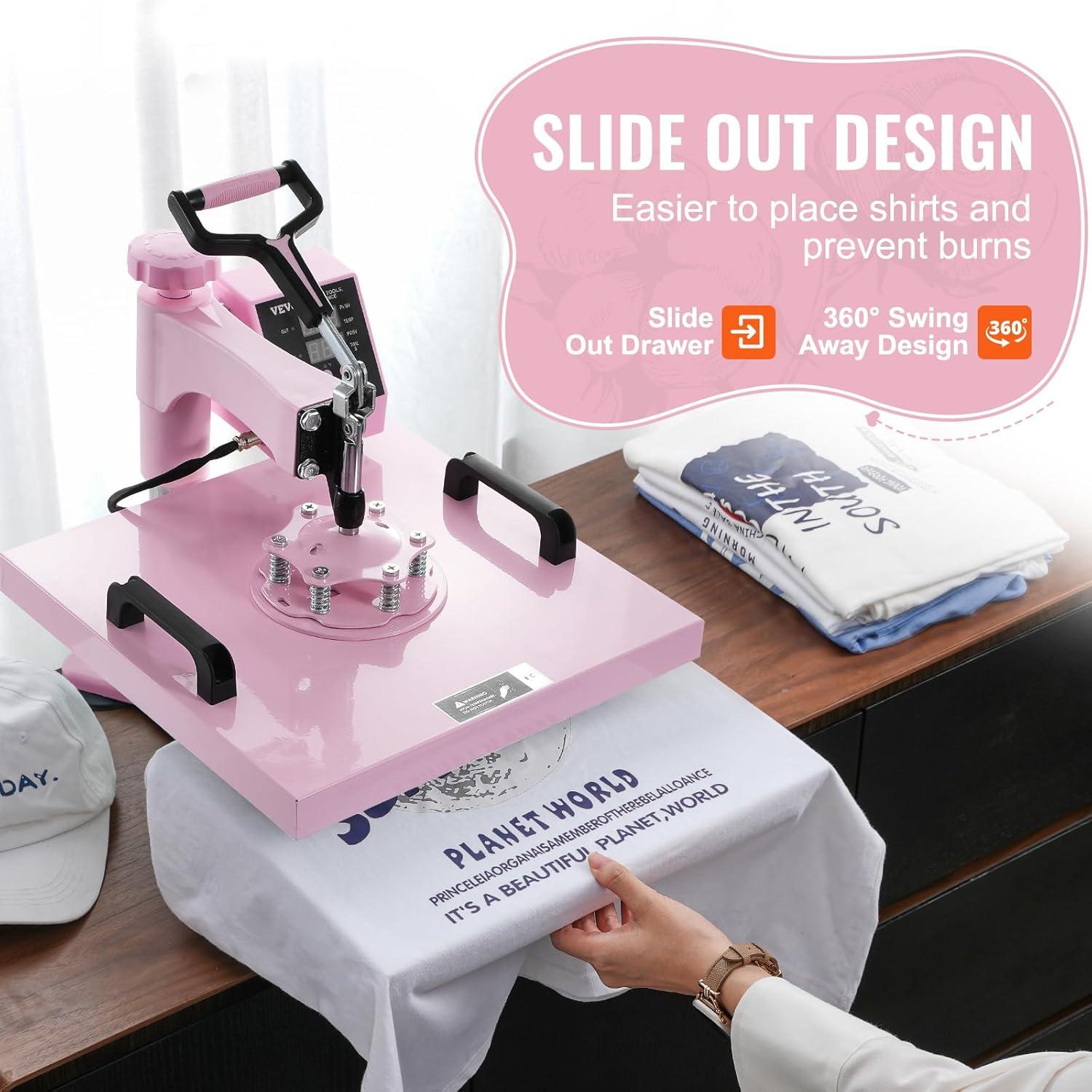 imageVEVOR 15x15 Heat Press Machine 8 in 1 Combo with 30 OZ Tumbler Press ampamp Hat Press Slide Out Heat Press Sublimation Machine for TShirts Hats Caps Tumblers Glass Cans Mugs and Plates Light Green8in115x1530OZPink