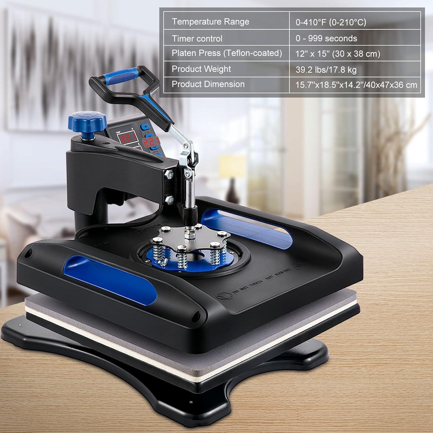 imageVEVOR 15x15 Heat Press Machine 8 in 1 Combo with 30 OZ Tumbler Press ampamp Hat Press Slide Out Heat Press Sublimation Machine for TShirts Hats Caps Tumblers Glass Cans Mugs and Plates Light Green12x15Blue