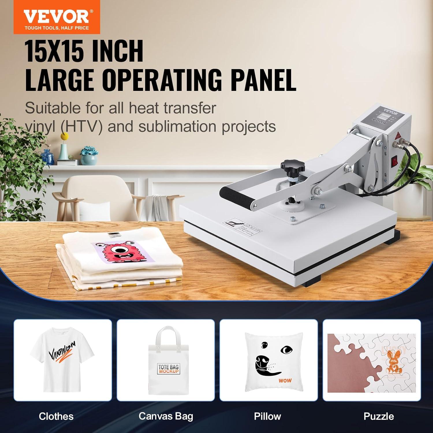 imageVEVOR 15x15 Heat Press Machine 8 in 1 Combo with 30 OZ Tumbler Press ampamp Hat Press Slide Out Heat Press Sublimation Machine for TShirts Hats Caps Tumblers Glass Cans Mugs and Plates Light Green15x15White