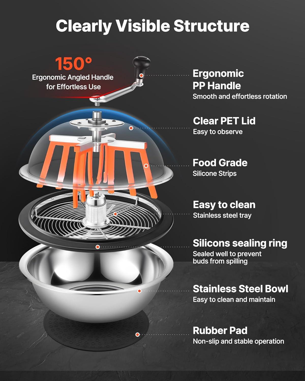imageVEVOR 16 inch Stainless Steel Bud Leaf Trimmer with Clear Visibility Dome and Hand Pruners for Cutting Leaves Buds Flowers Hydroponic PlantsSilver 13inch