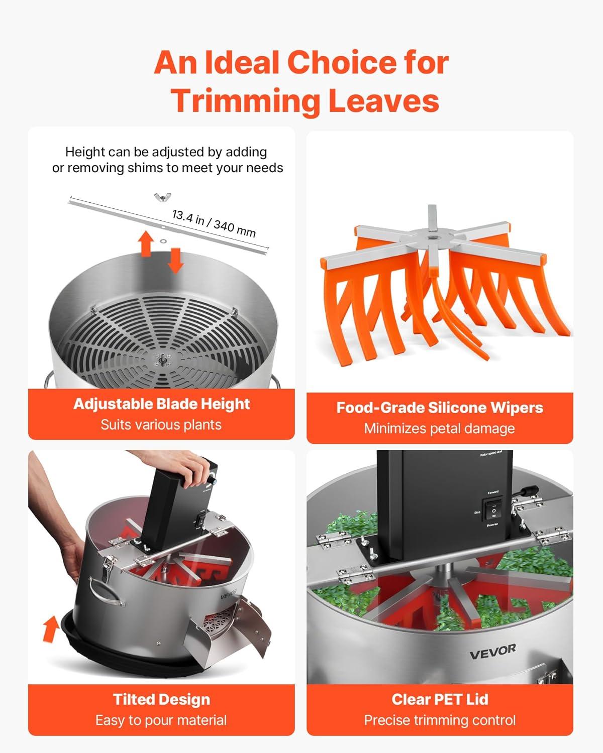 imageVEVOR 16 inch Stainless Steel Bud Leaf Trimmer with Clear Visibility Dome and Hand Pruners for Cutting Leaves Buds Flowers Hydroponic PlantsSilver 16inch