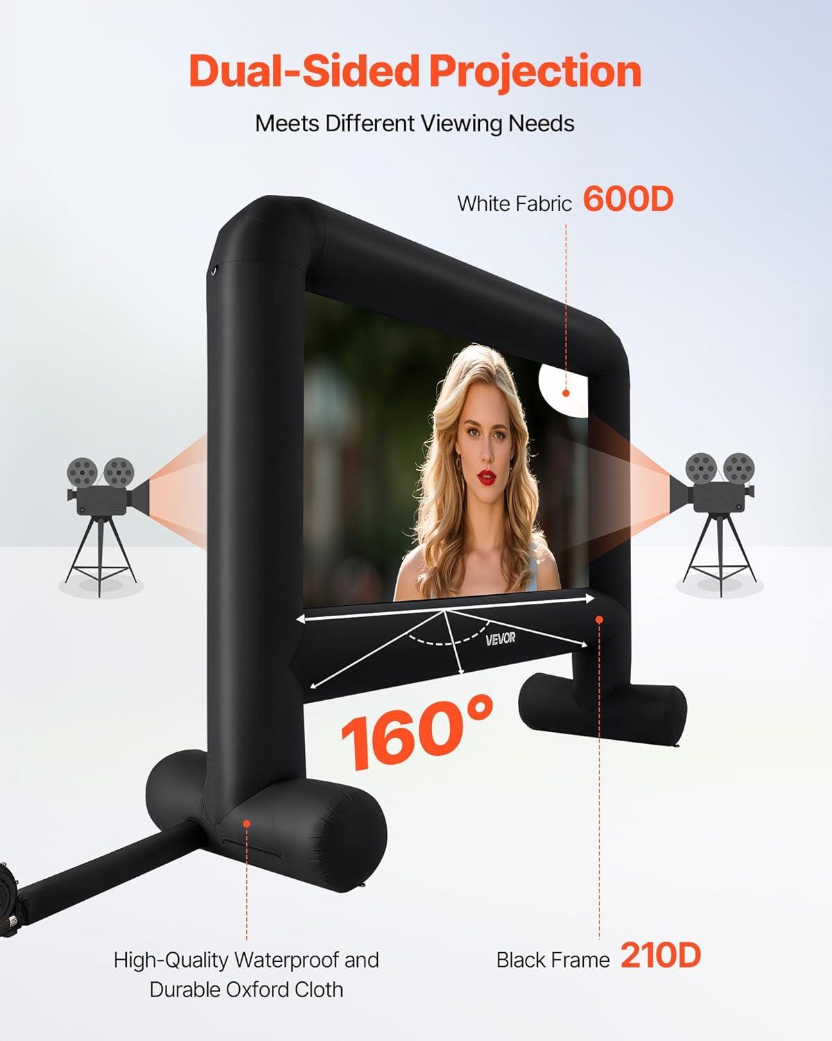 imageVEVOR 16FT Inflatable Movie Screen Outdoor Inflatable Projector Screen with Portable Storage Bag 169 Easy Set Up Movie Projection for Outdoor Backyard Home Theater Theme Party16ft