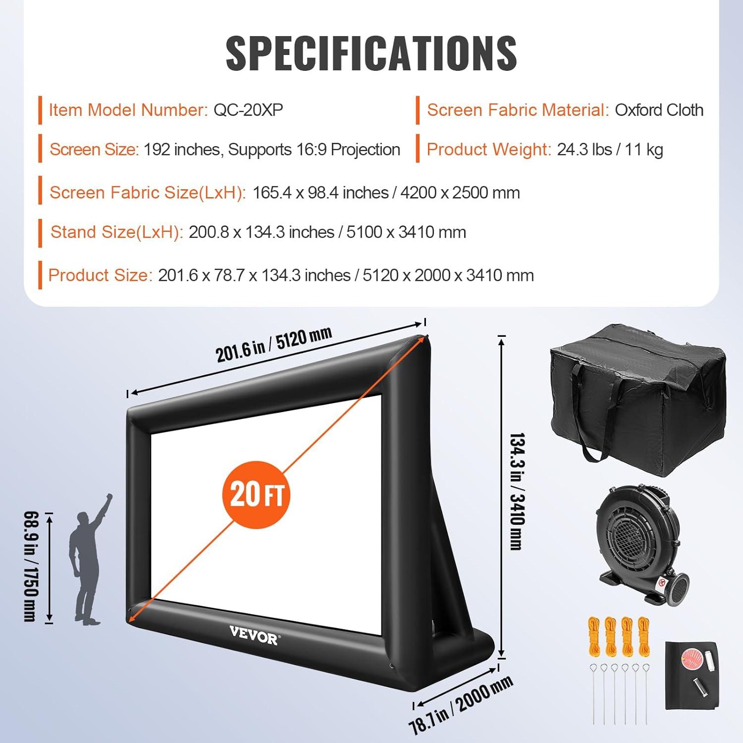 imageVEVOR 16FT Inflatable Movie Screen Outdoor Inflatable Projector Screen with Portable Storage Bag 169 Easy Set Up Movie Projection for Outdoor Backyard Home Theater Theme Party20ft