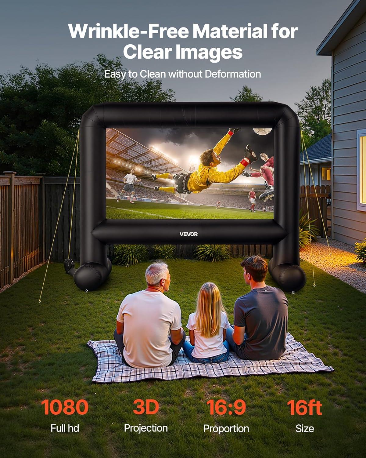imageVEVOR 16FT Inflatable Movie Screen Outdoor Inflatable Projector Screen with Portable Storage Bag 169 Easy Set Up Movie Projection for Outdoor Backyard Home Theater Theme Party16ft