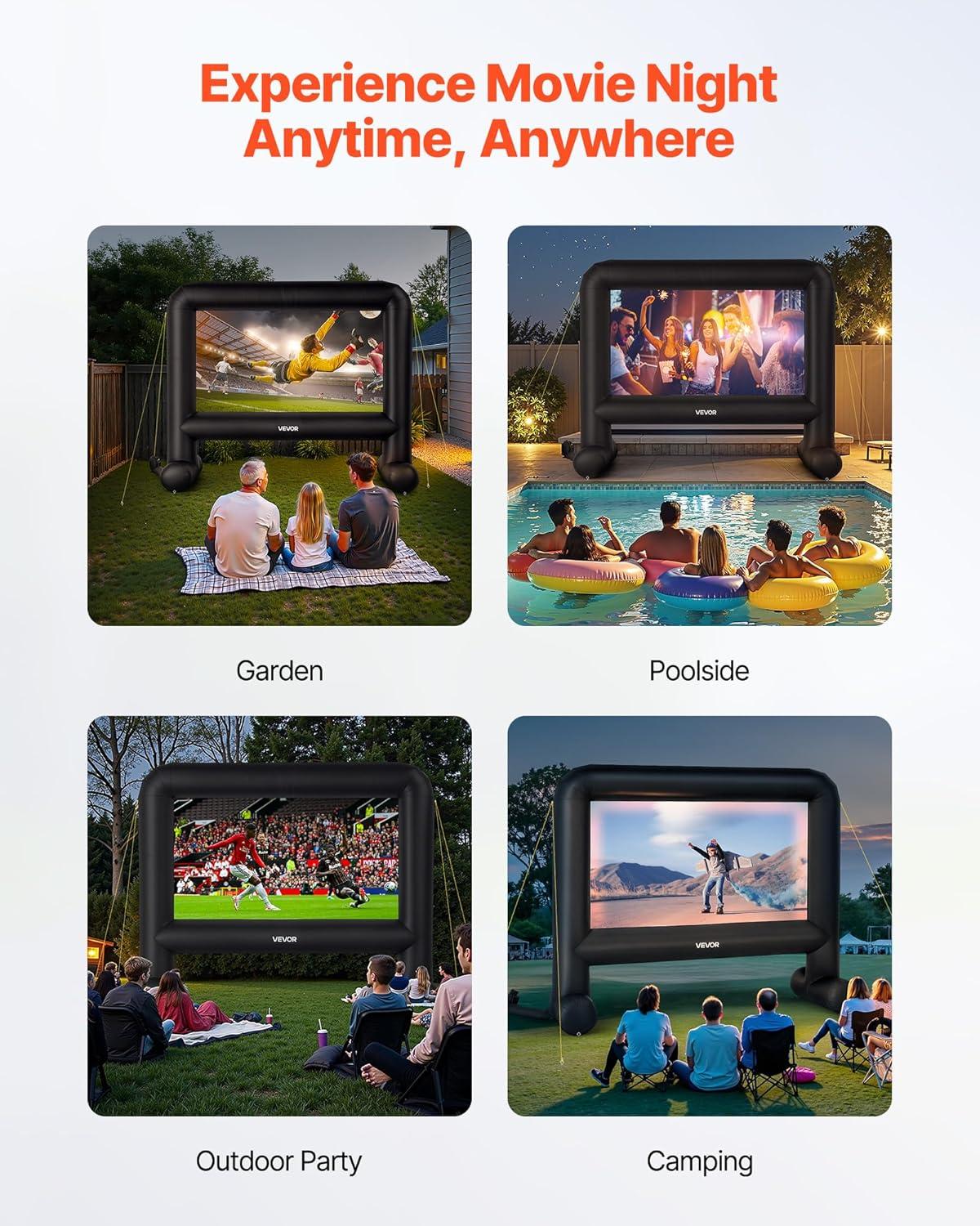 imageVEVOR 16FT Inflatable Movie Screen Outdoor Inflatable Projector Screen with Portable Storage Bag 169 Easy Set Up Movie Projection for Outdoor Backyard Home Theater Theme Party16ft