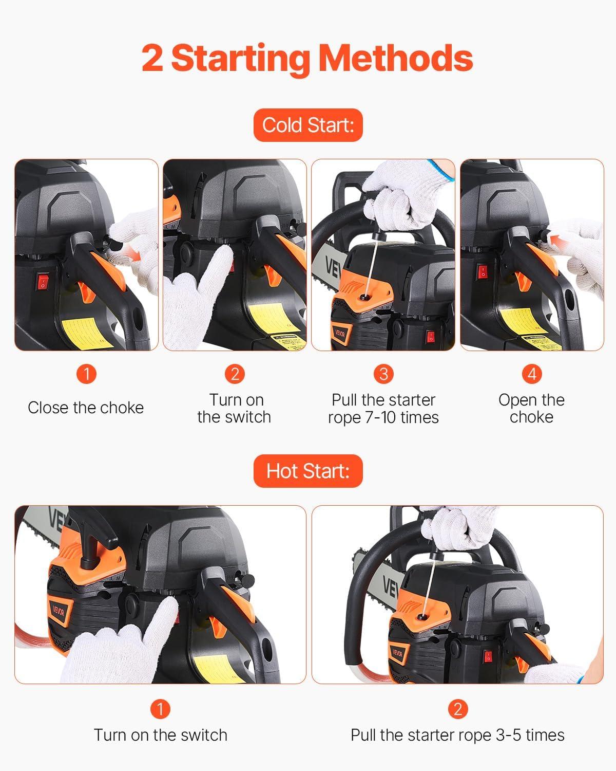 imageVEVOR 20inch 62CC Gas Powered Chainsaw 38 HP 2 Stroke Engine Gas Power Chainsaws with NonSlip Handle Gas Chainsaws with Dual Fuel Tanks For Wood Cutting Tree Trimming and Land Clearing62CC 20inch