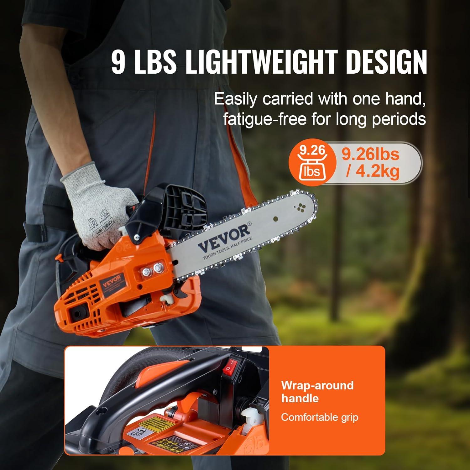 imageVEVOR 20inch 62CC Gas Powered Chainsaw 38 HP 2 Stroke Engine Gas Power Chainsaws with NonSlip Handle Gas Chainsaws with Dual Fuel Tanks For Wood Cutting Tree Trimming and Land Clearing254CC 12inch