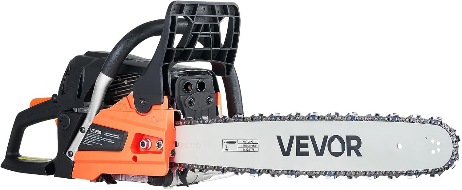 imageVEVOR 20inch 62CC Gas Powered Chainsaw 38 HP 2 Stroke Engine Gas Power Chainsaws with NonSlip Handle Gas Chainsaws with Dual Fuel Tanks For Wood Cutting Tree Trimming and Land Clearing62CC 20inch