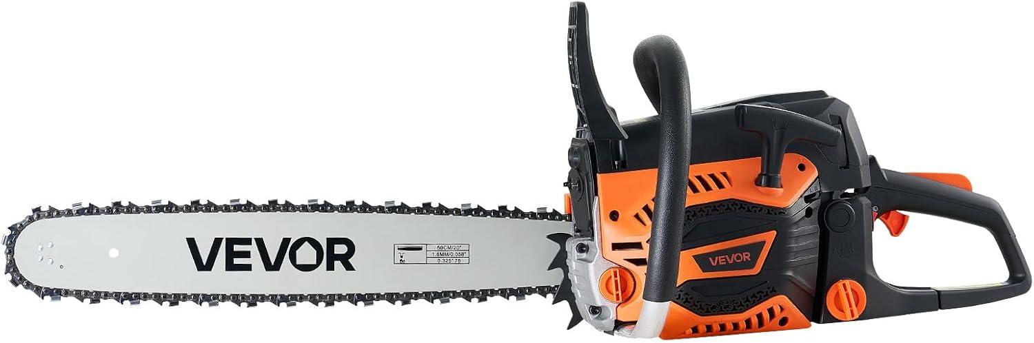imageVEVOR 20inch 62CC Gas Powered Chainsaw 38 HP 2 Stroke Engine Gas Power Chainsaws with NonSlip Handle Gas Chainsaws with Dual Fuel Tanks For Wood Cutting Tree Trimming and Land Clearing62CC 20inch